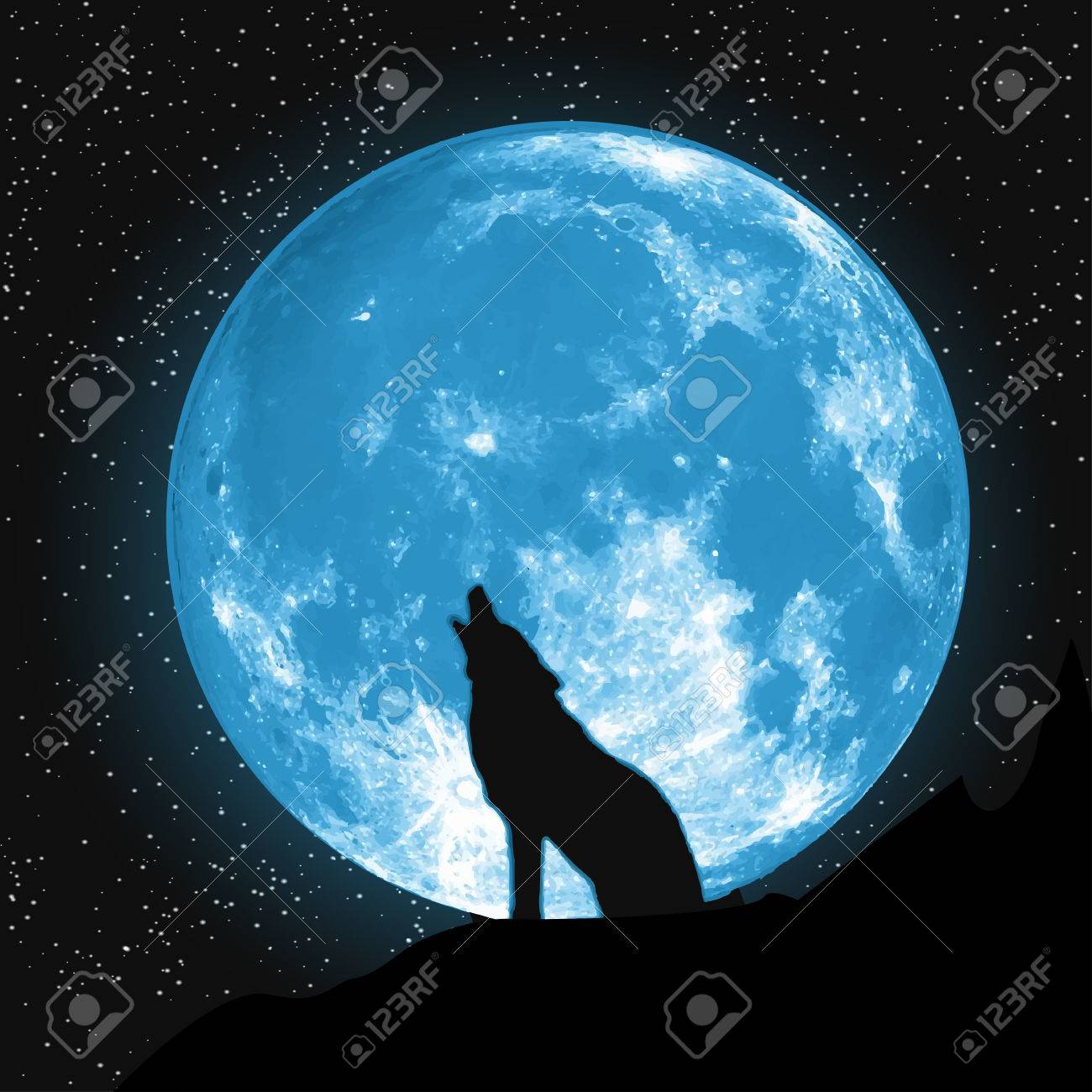 地面からの月の眺め 狼の遠吠え のイラスト素材 ベクタ Image