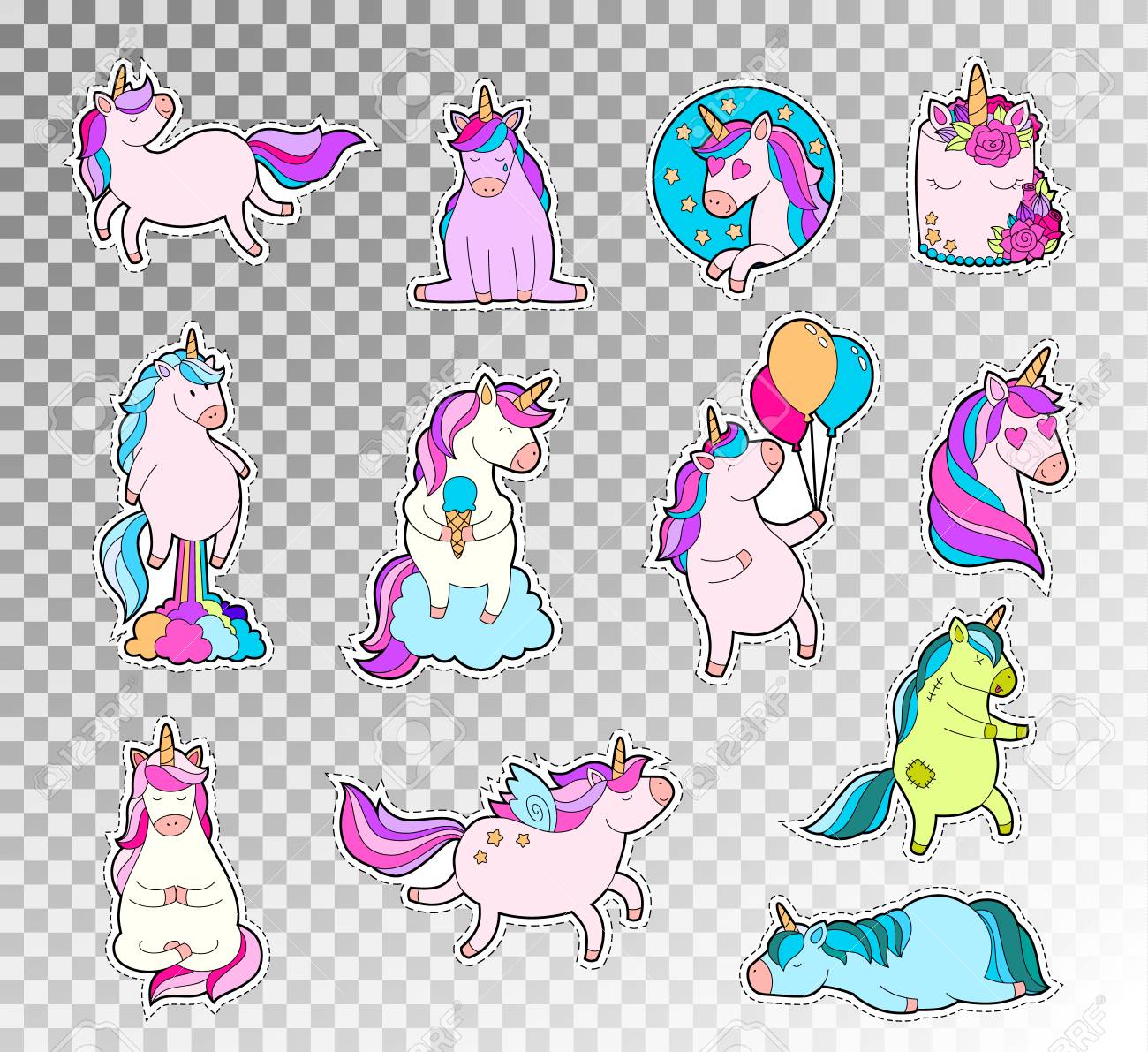 Colored doodle set of cute unicorn. Vector sketch illustration of unicorn emotions sticker. - 90659418 Colored doodle set of cute unicorn. Vector sketch illustration of unicorn emotions sticker. - 90659418