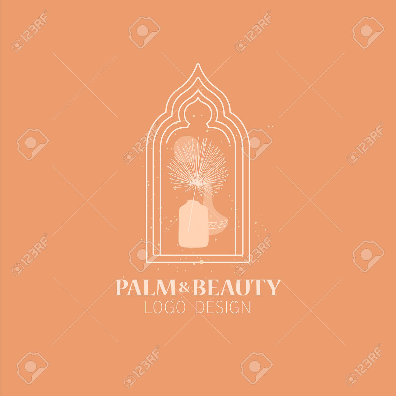 Vector concept of trendy arch with exotic interior and floral elements, linear style with window in moroccan style. - 170385451 Vector concept of trendy arch with exotic interior and floral elements, linear style with window in moroccan style. - 170385451