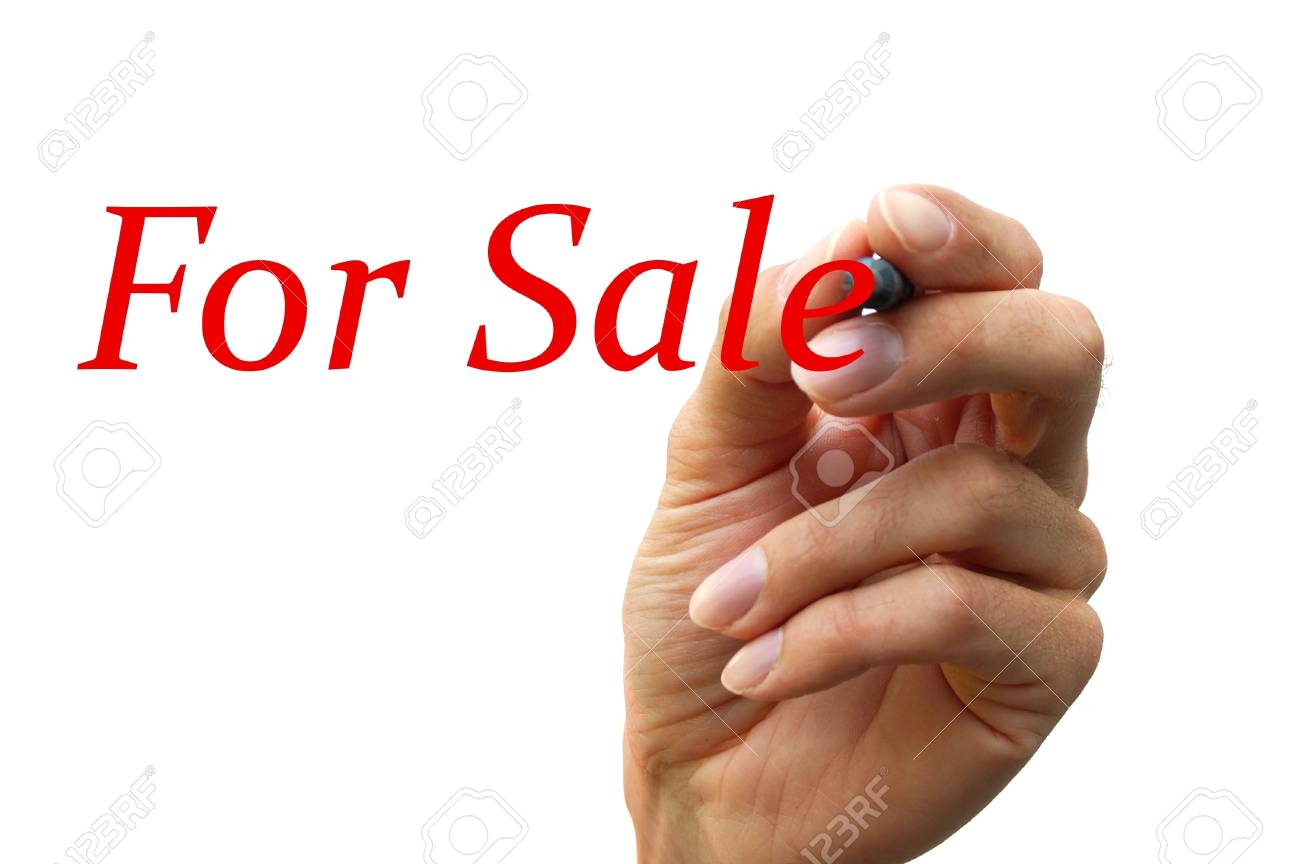 hand writing the word for sale isolated on white background stock word for sale