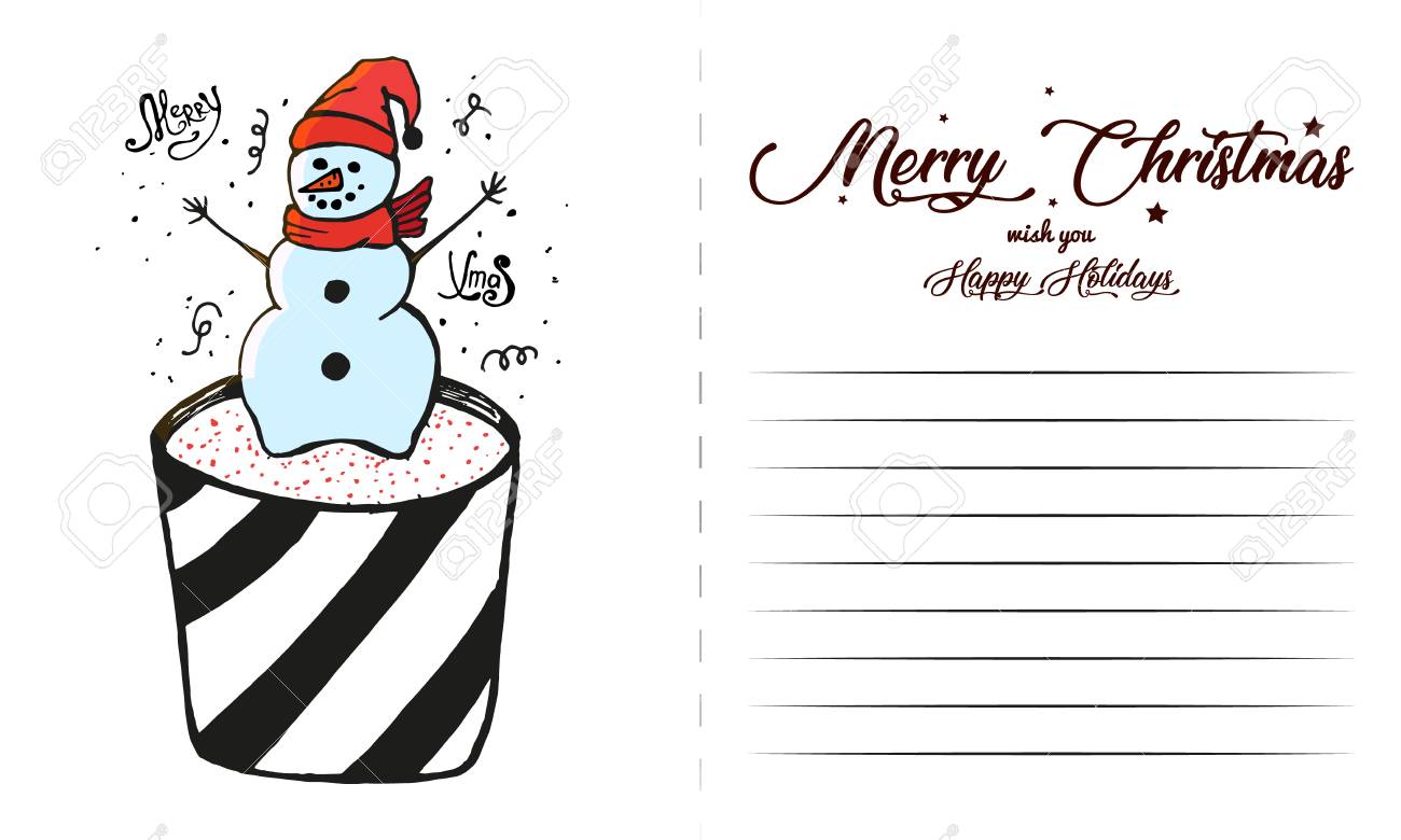 hand drawn cupcake with snowman and confetti gift card with text santa gift card