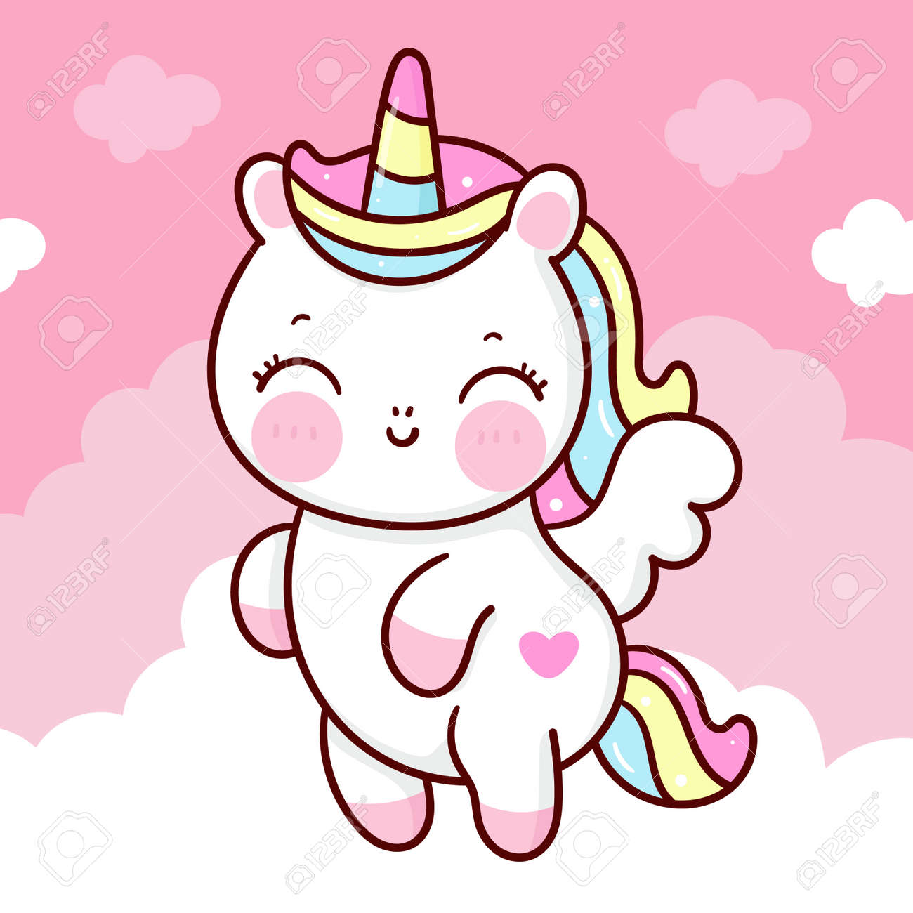 Bonito Unicórnio Desenho Animado Pônei De Fadas Vector De Criança Com Fundo  Doce: Série Fairytale Kawaii Animais Cavalo (bonito Doodles Girly).  Perfeito Para Crianças De Berçário, Cartão, Bebê Chuveiro Menina, Design De