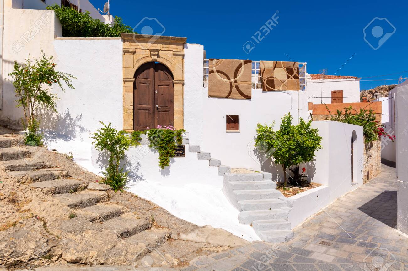 Rhodes Greece May 14 2018 Traditional Greek Houses On Rhodes Island Lindos Village Dodecanese Greece Stock Photo Picture And Royalty Free Image Image 151744497