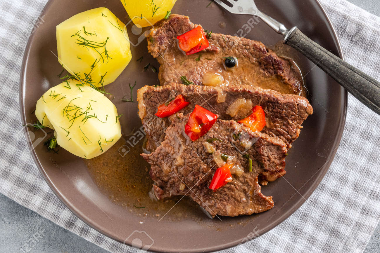 Homemade braised beef with gravy and potatoes - 169388212 Homemade braised beef with gravy and potatoes - 169388212