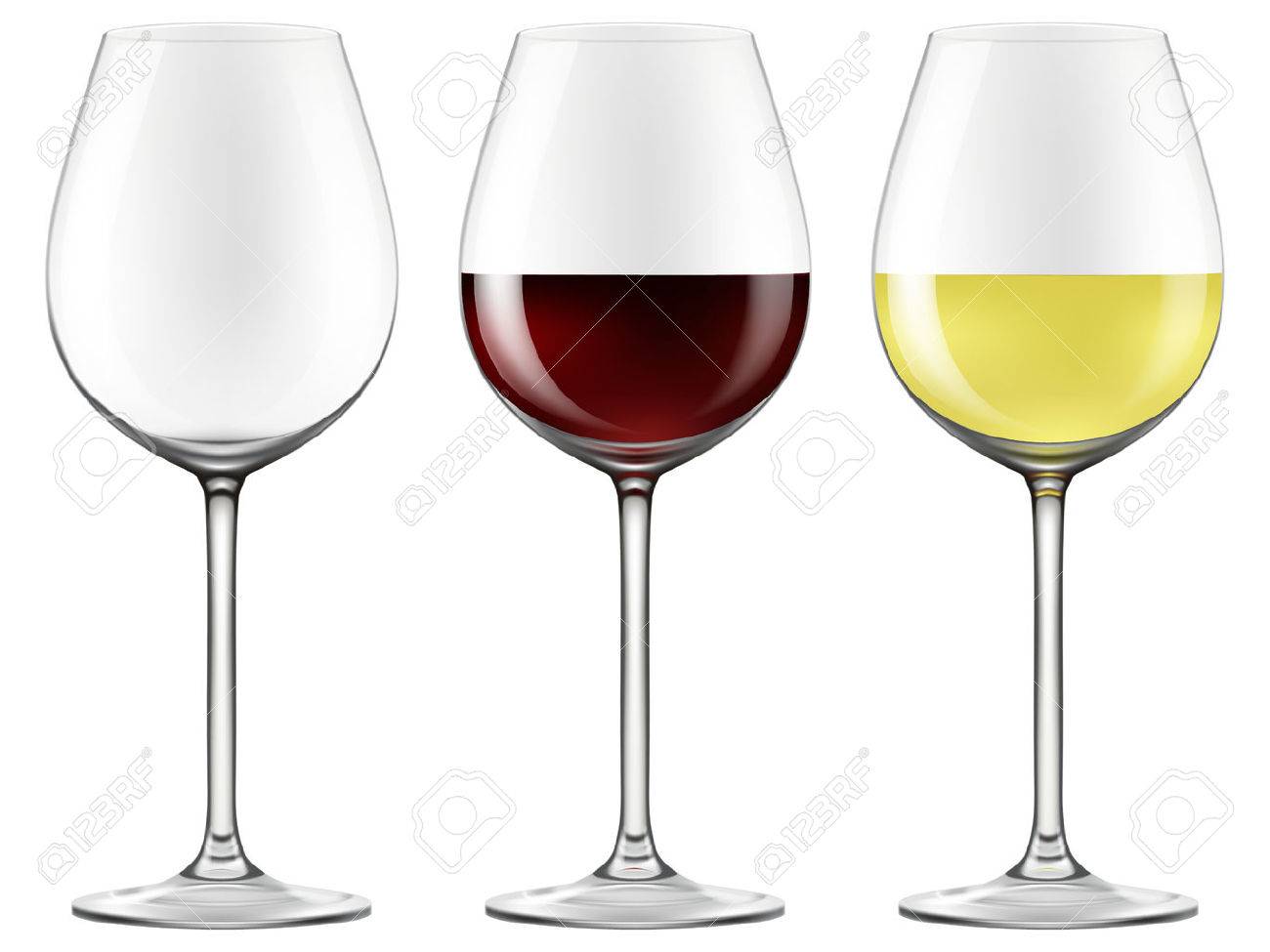 Wine glasses - empty, red wine and white wine. Photo-realistic EPS10 Vector. - 50004929 Wine glasses - empty, red wine and white wine. Photo-realistic EPS10 Vector. - 50004929
