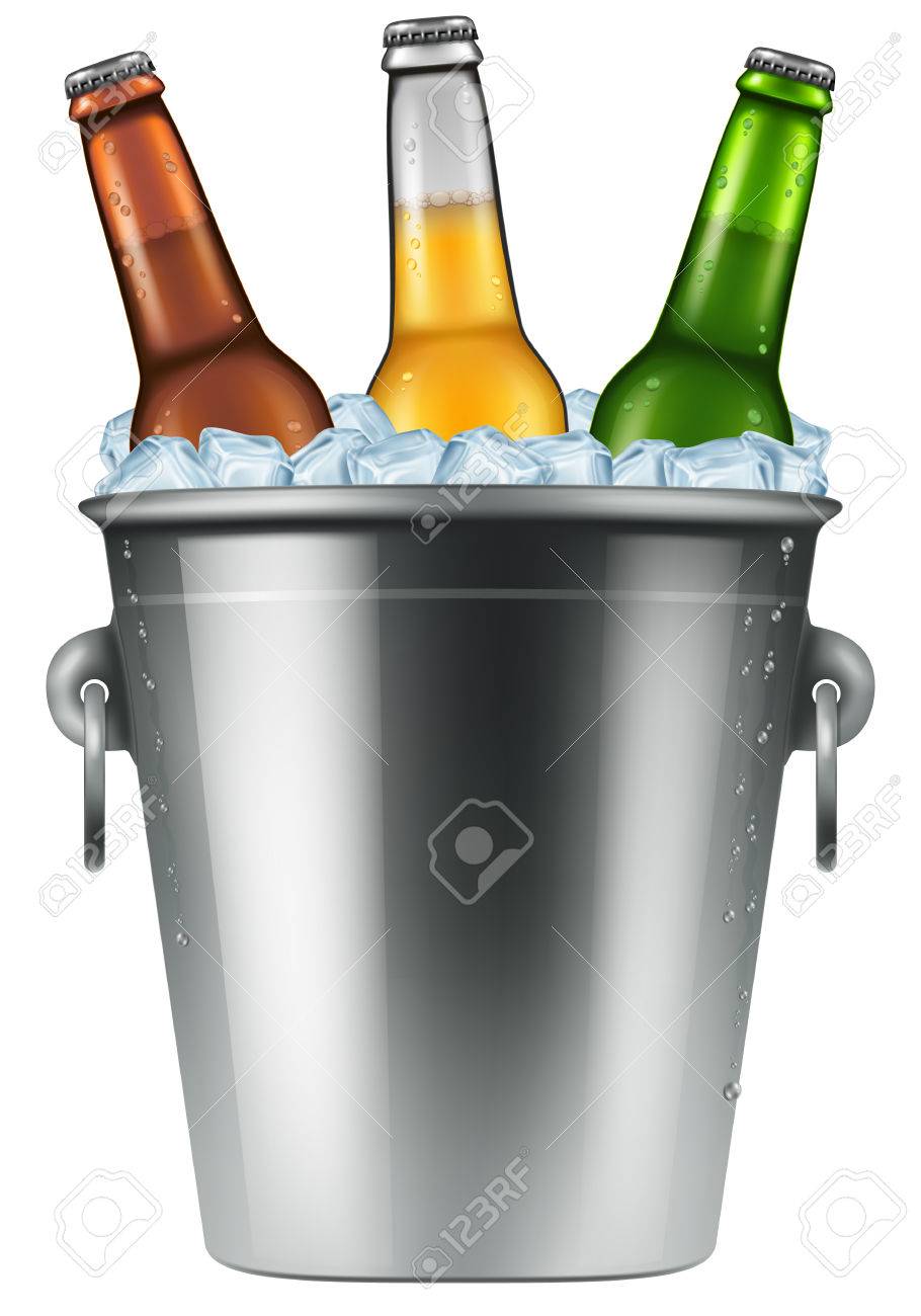 Botellas De Cerveza En Un Cubo De Hielo Ilustracion Realista Ilustraciones Vectoriales Clip Art Vectorizado Libre De Derechos Image