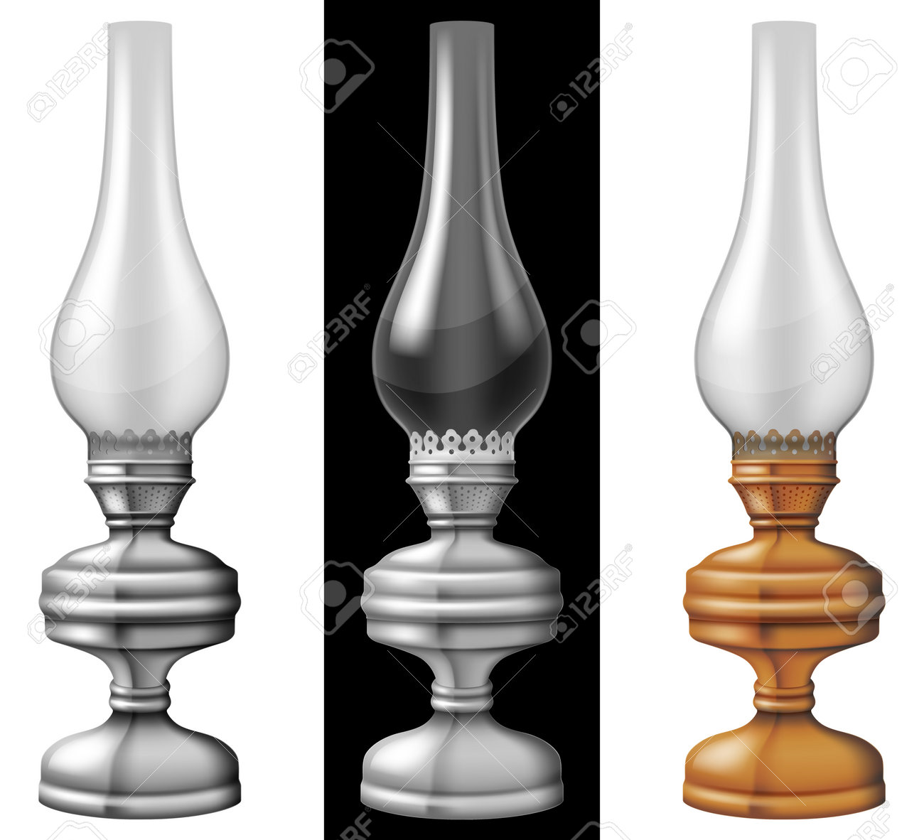 Set of three kerosene / oil lanterns / lamps. Photo-realistic vector illustration. - 162640553 Set of three kerosene / oil lanterns / lamps. Photo-realistic vector illustration. - 162640553