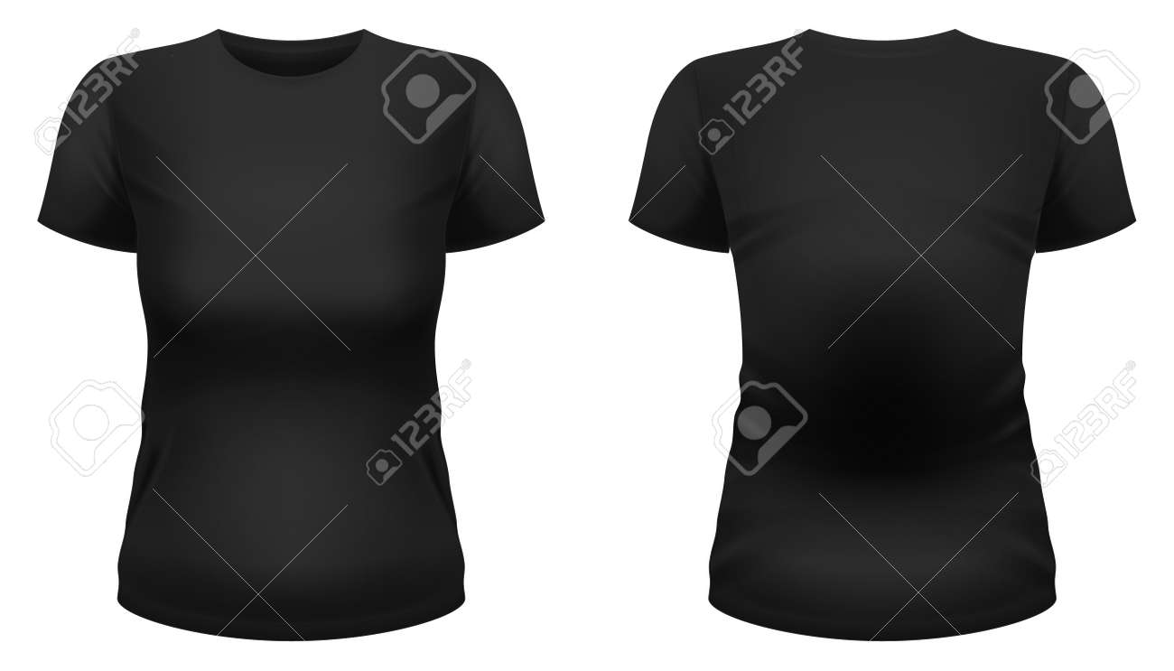 Black blank t-shirt template. Front and back views. Photo-realistic vector illustration. - 165753047 Black blank t-shirt template. Front and back views. Photo-realistic vector illustration. - 165753047