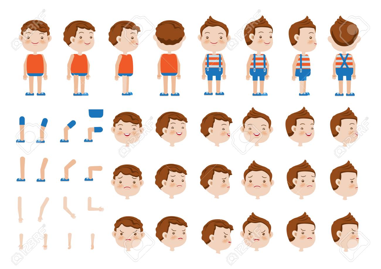 Boys Character Creation Set Icons With Different Types Of Faces