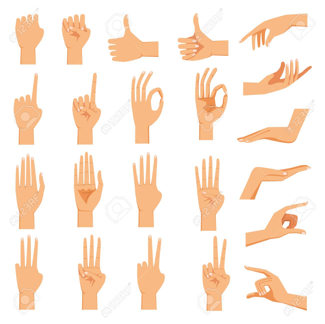 Set Of Hands In Different Gestures Emotions Palm Hand Back Royalty Free Cliparts Vectors And Stock Illustration Image 94594043