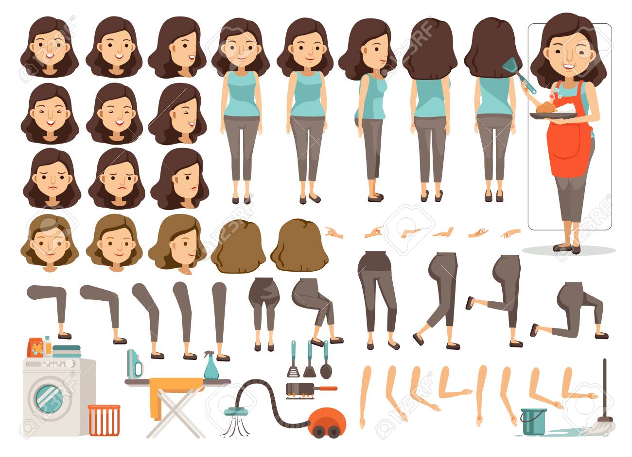 Housewife Character Creation Set Icons With Different Types Of