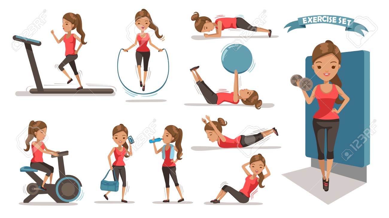 Exercise Woman Health Female Are Exercising Character Design Royalty Free Cliparts Vectors And Stock Illustration Image 97849382