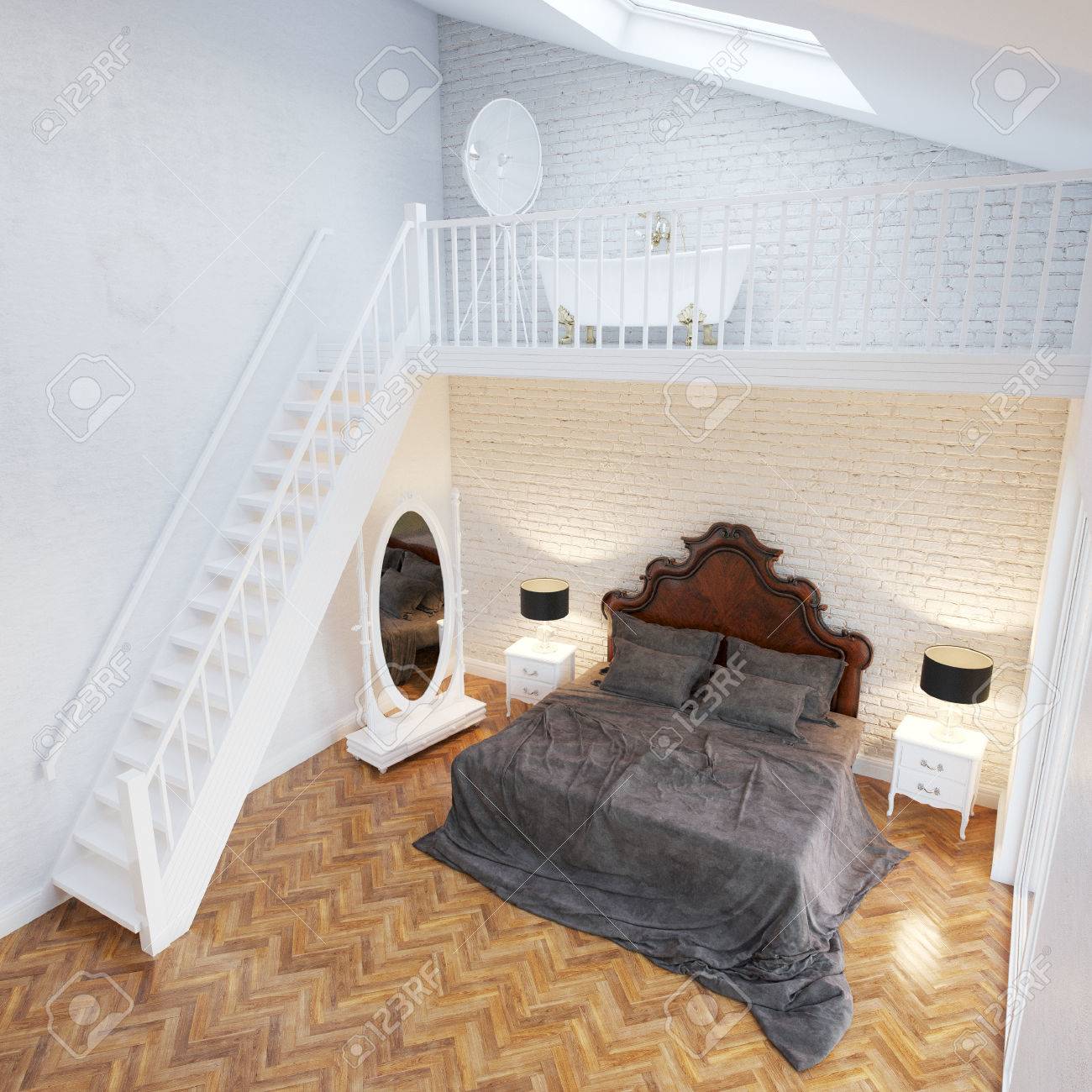 Weiss Retro Loft Interieur Mit Treppen Und Vintage Mobel Lizenzfreie Fotos Bilder Und Stock Fotografie Image 25872391