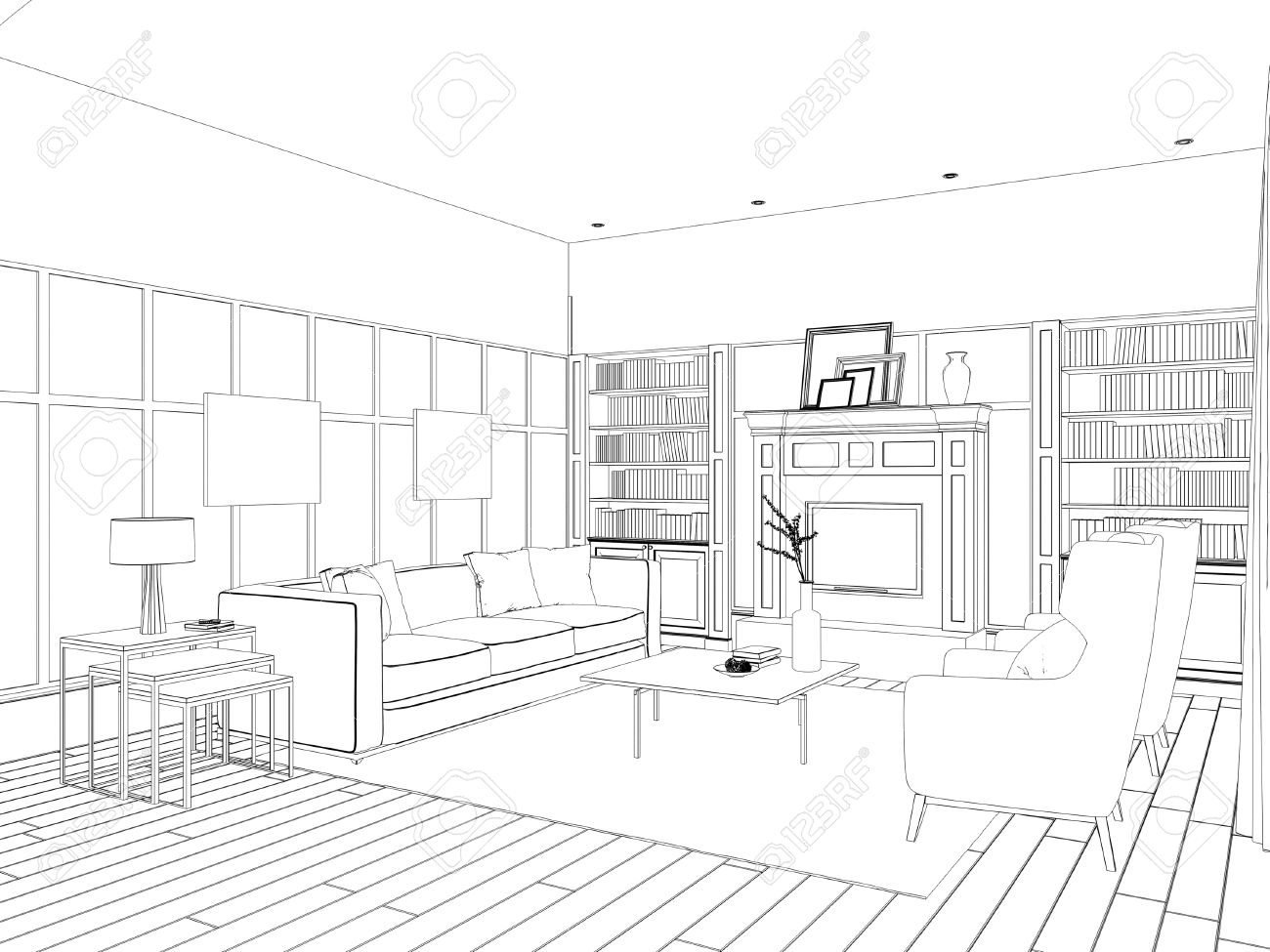 Sketch Of The Living Room With Sofa, Frames And Coffee Table Stock ... Sketch Of The Living Room With Sofa, Frames And Coffee Table Stock ...