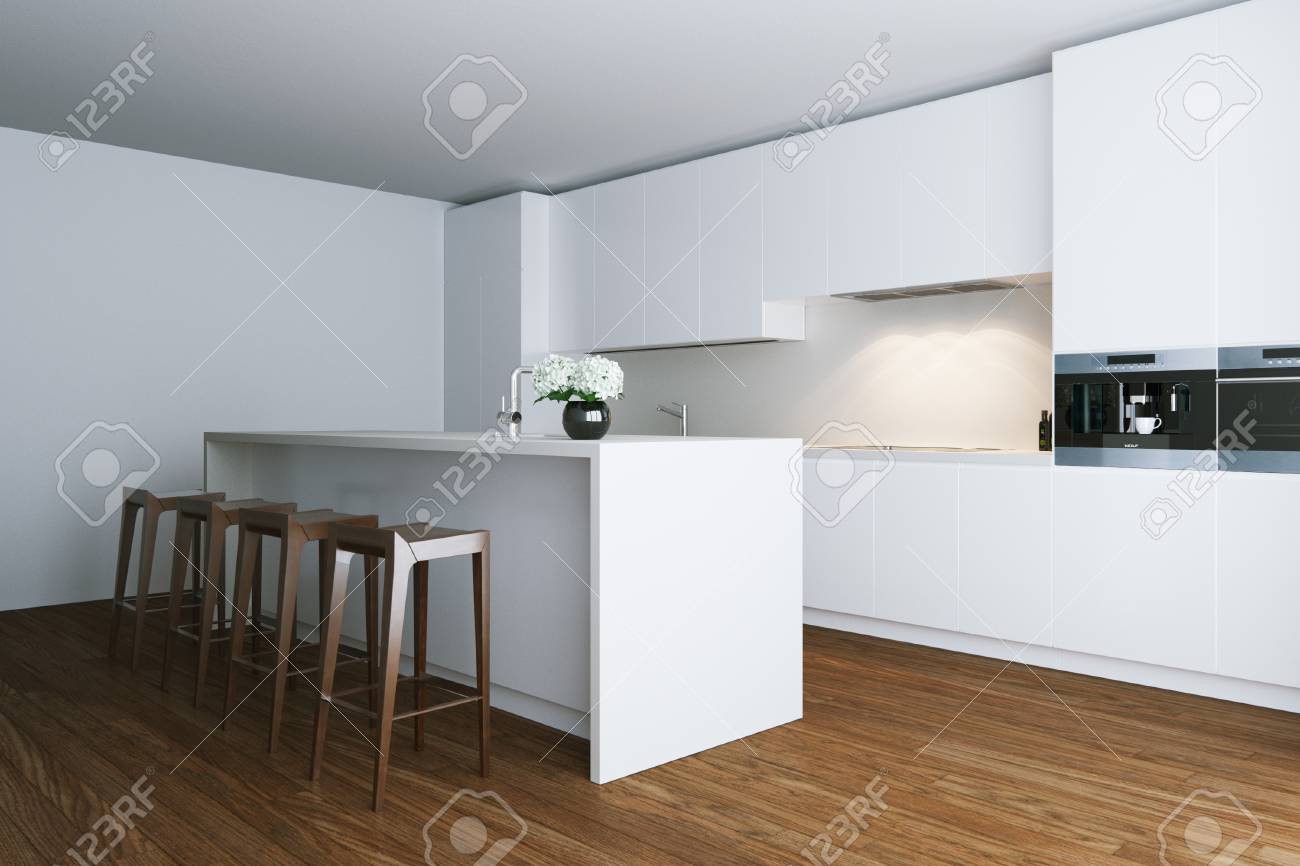 3d Rendez La Cuisine Contemporaine Blanche Dans La Grande Maison ... 3d Rendez La Cuisine Contemporaine Blanche Dans La Grande Maison ...