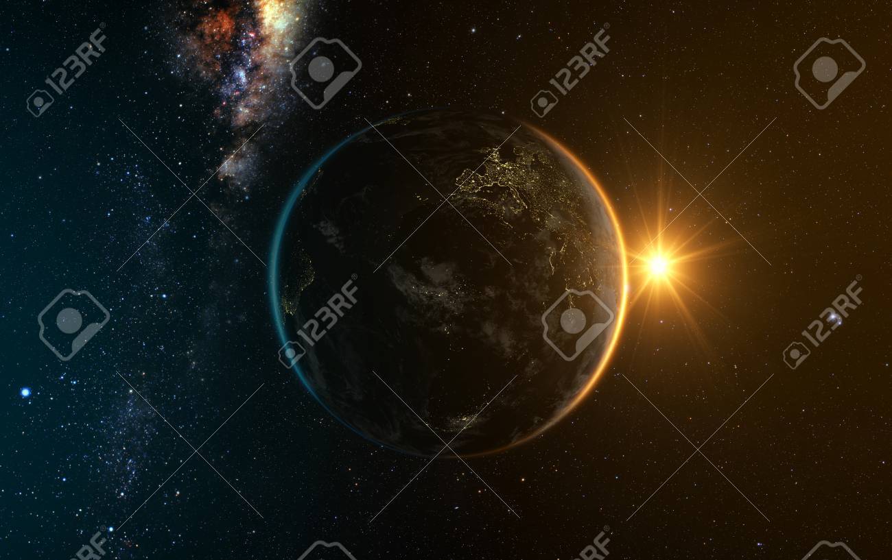 Sunrise View De La Terre Depuis Lespace Avec Voie Lactée