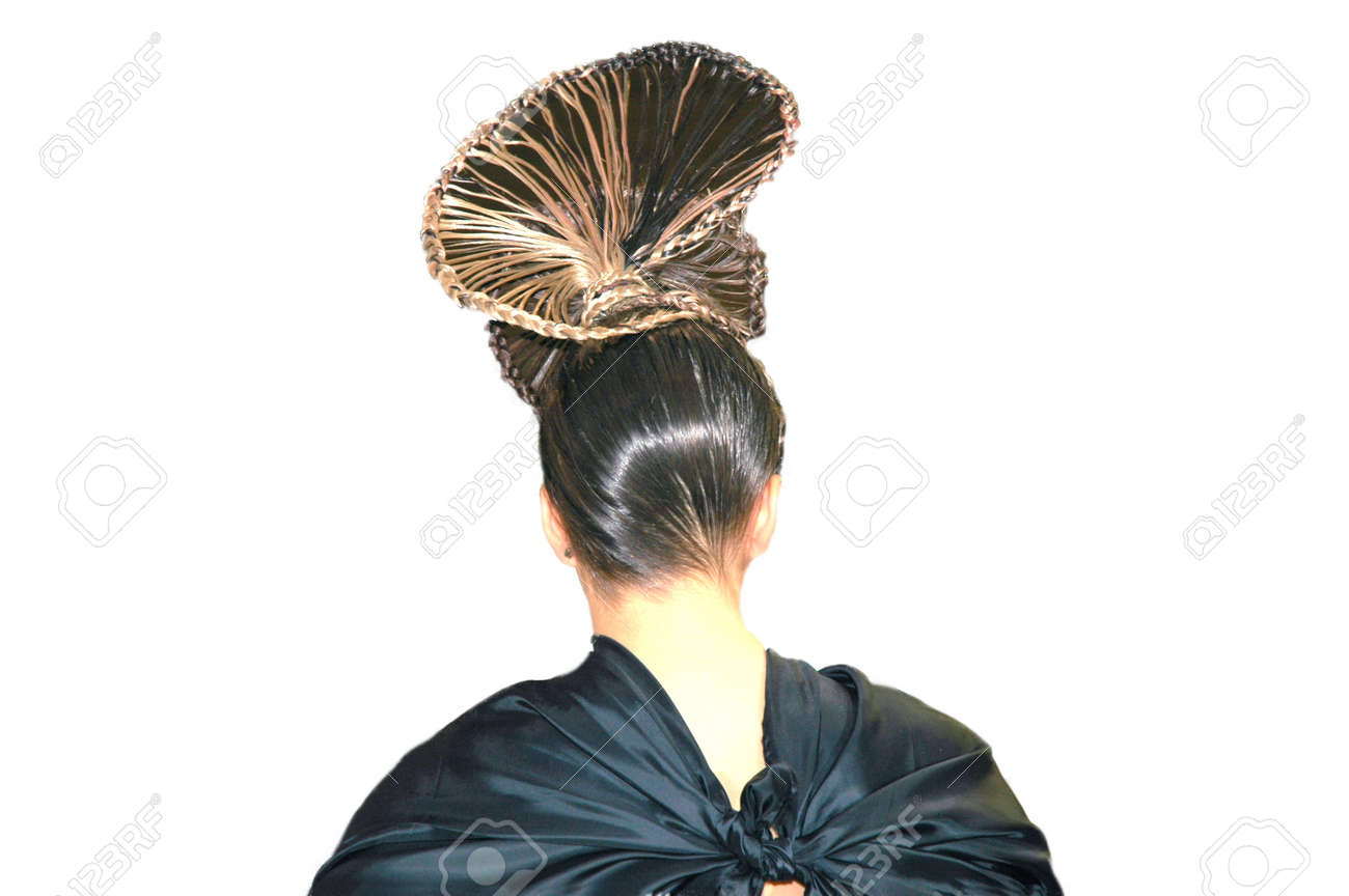 Beauty saloon. Competition of hairdressers. Incredible hairstyles, isolated on white - 163527034 Beauty saloon. Competition of hairdressers. Incredible hairstyles, isolated on white - 163527034