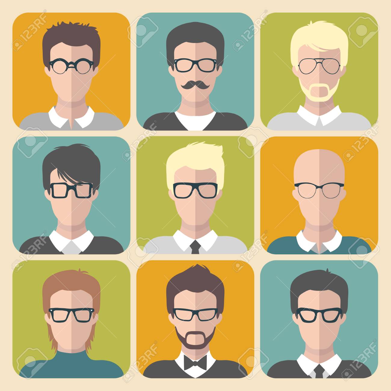 フラット スタイルのメガネでアプリのアイコンを別の男のベクトルを設定します のイラスト素材 ベクタ Image