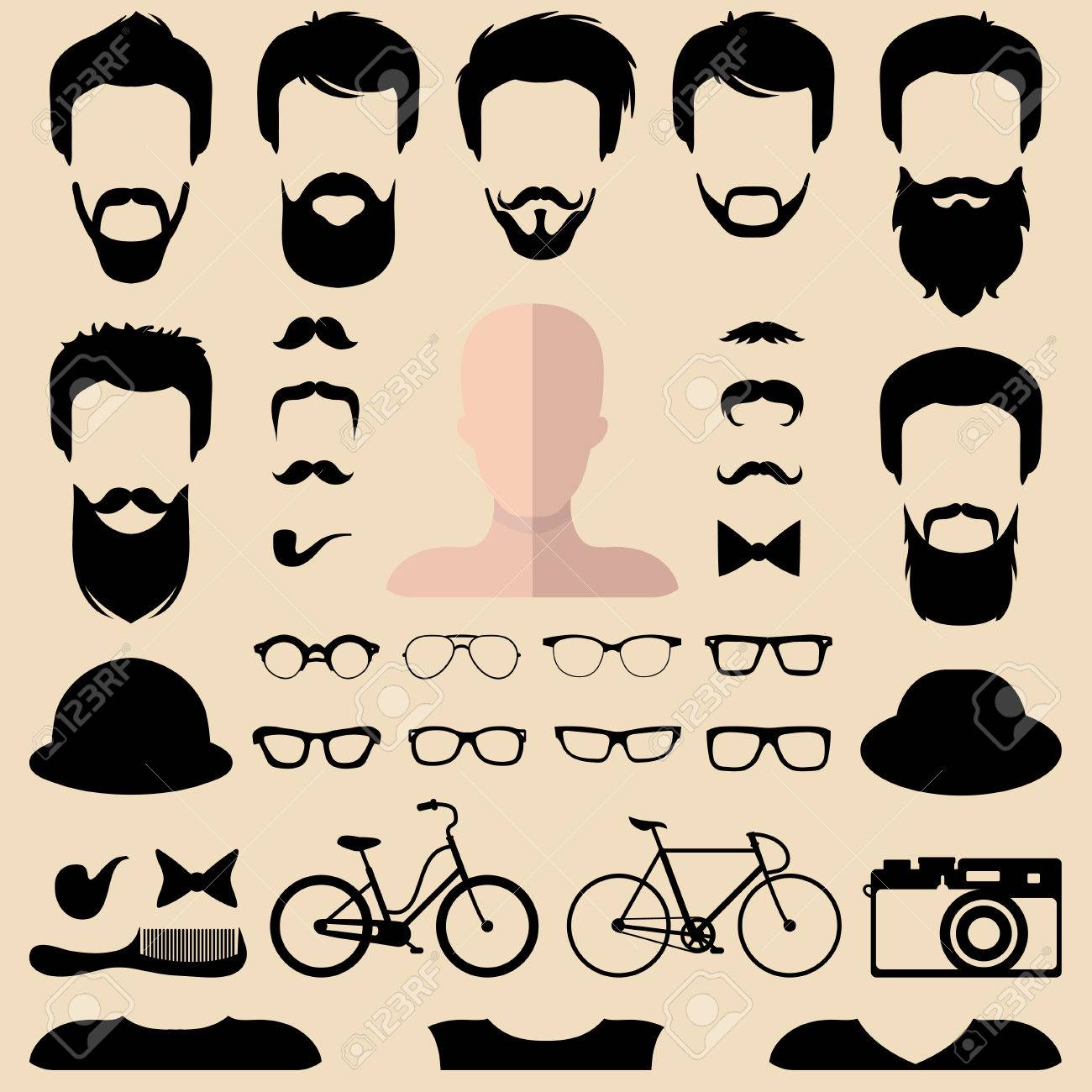 Big Vector Set Of Dress Up Constructor With Different Men Hipster