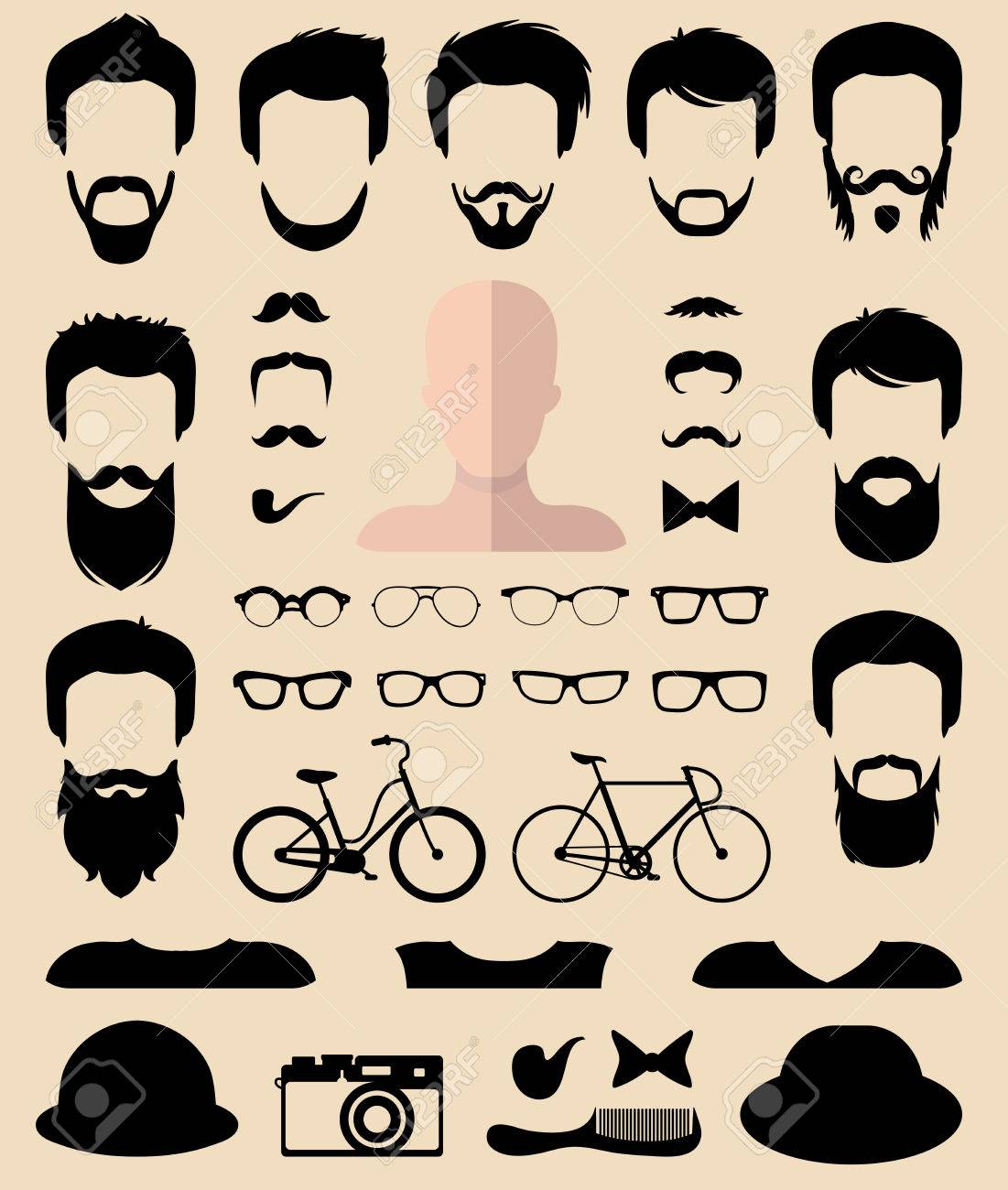 Big Vector Set Of Dress Up Constructor With Different Men Hipster
