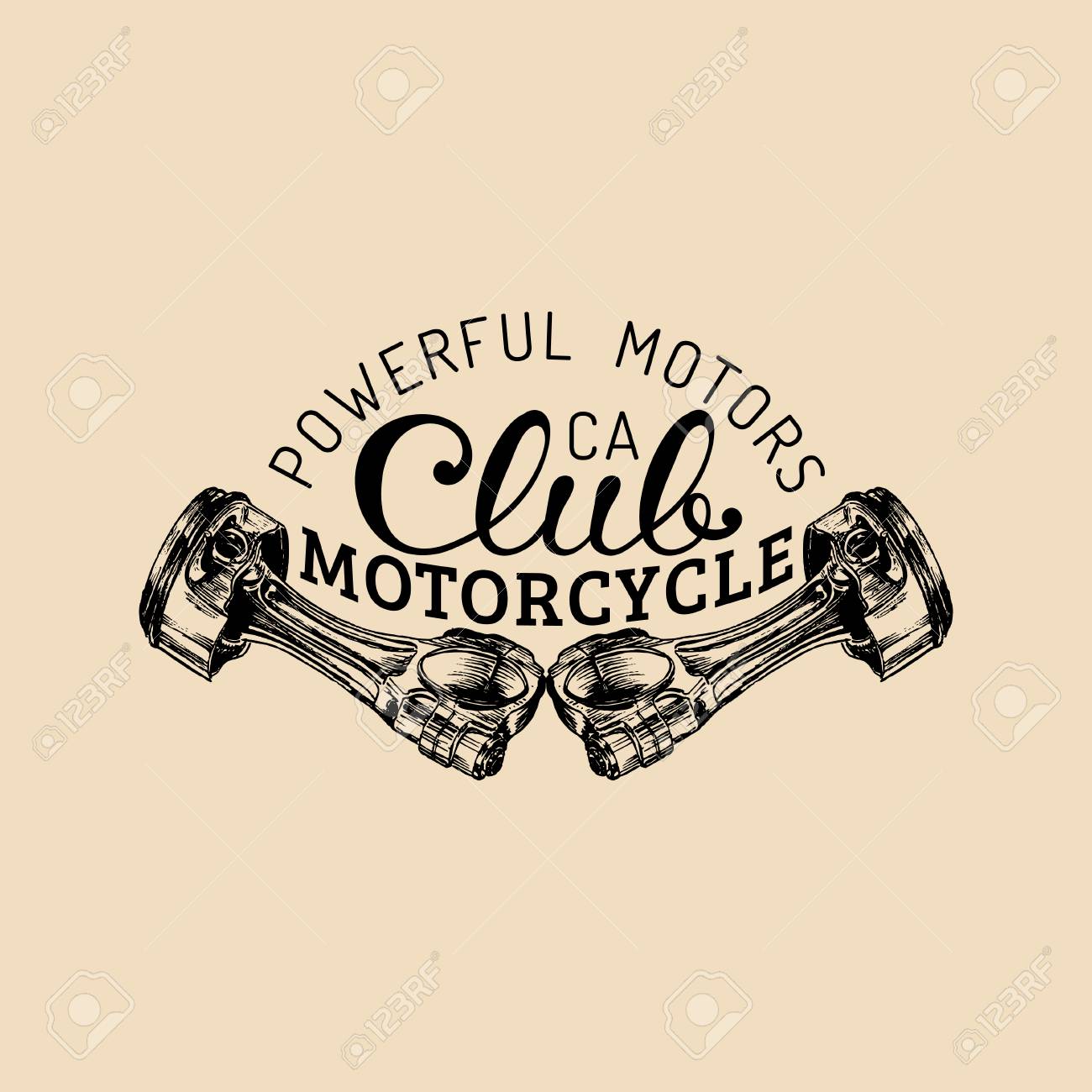 Powerful Motors Vector Vintage Motorcycle Club Logo Retro Garage