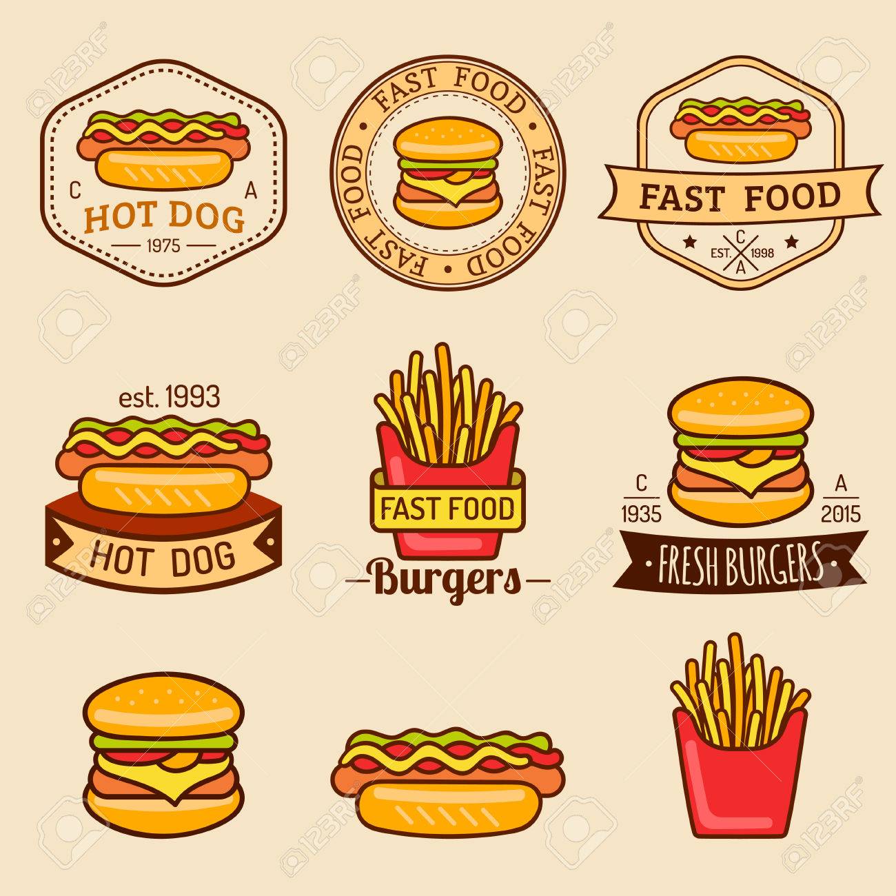 Vector Vintage Fast Food Logos Set. Retro Eating Signs Collection - 1300x1300 - jpeg Vintage Food Signs