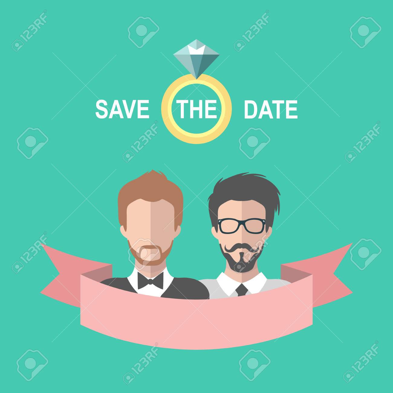 Carte Romantique De Mariage Gay Vintage Avec Ruban Bague Deux