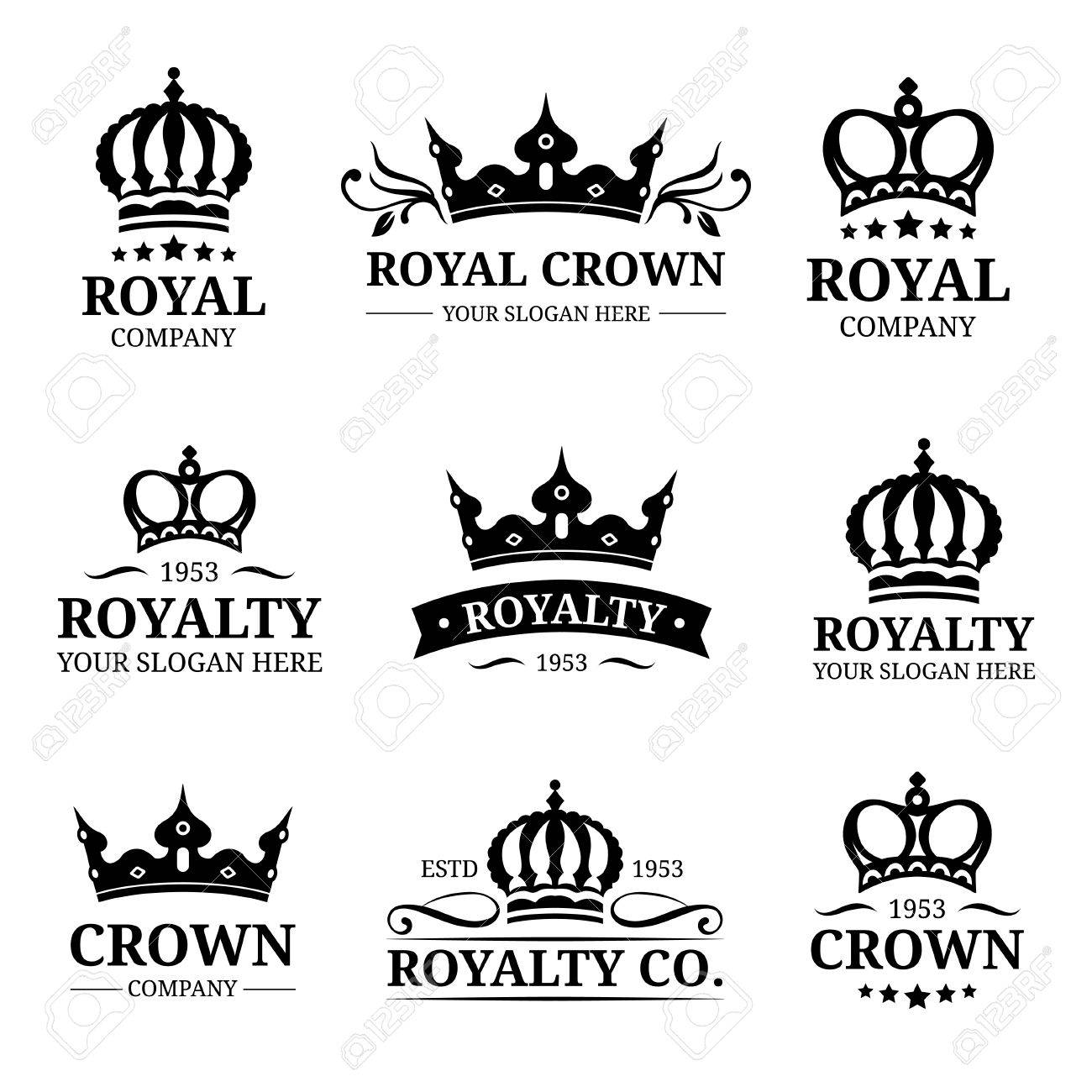 Vector Crown Logos Set Luxury Corona Monograms Design Diadem