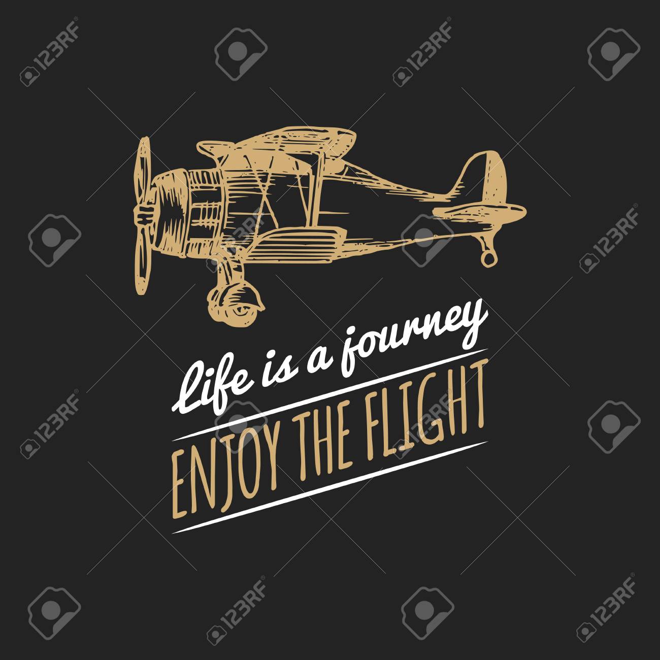 La Vie Est Un Voyage Profitez De La Citation De Motivation De Vol Logo D Avion Retro Vintage Illustration De L Aviation Esquissee A La Main Clip Art Libres De Droits Svg
