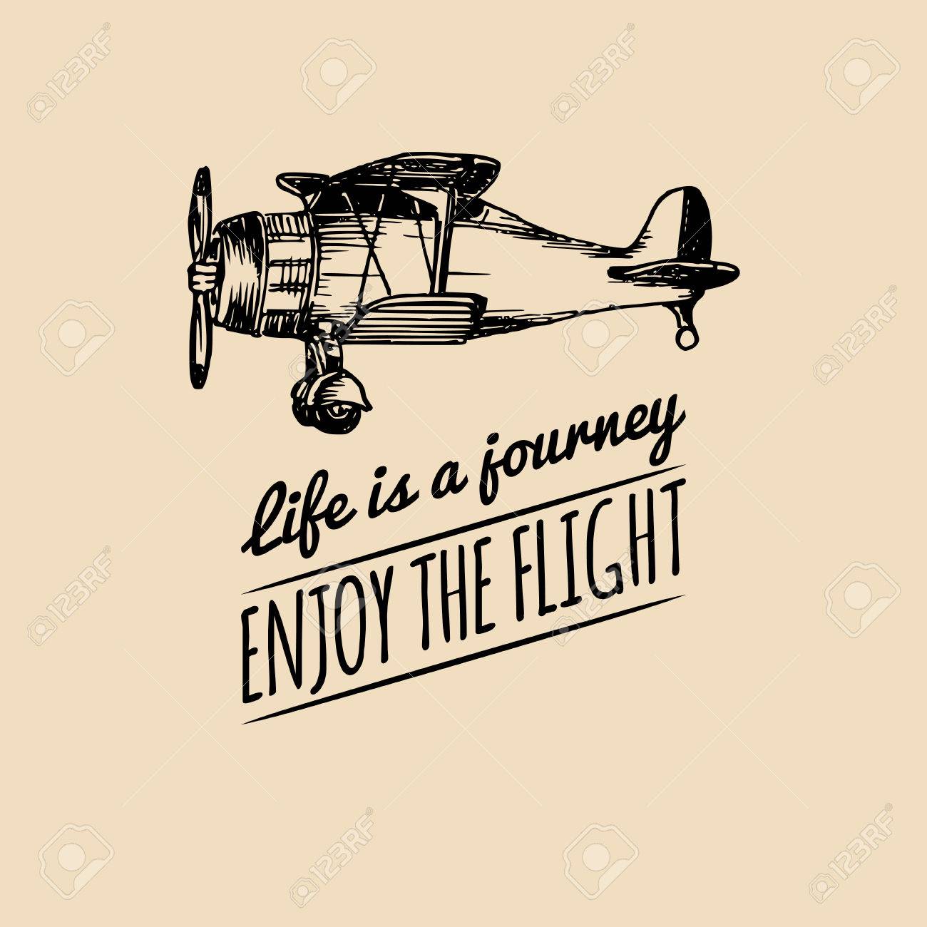 La Vie Est Un Voyage Profitez De La Citation De Motivation De Vol Logo D Avion Retro Vintage Illustration De L Aviation Esquissee A La Main Clip Art Libres De Droits Svg