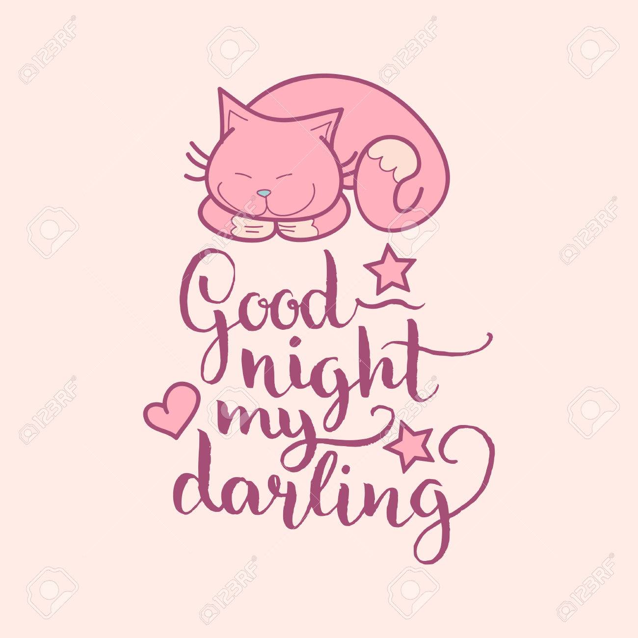 良い夜ダーリンは手レタリングです ベクトル漫画記号とともに かわいいイラスト のイラスト素材 ベクタ Image