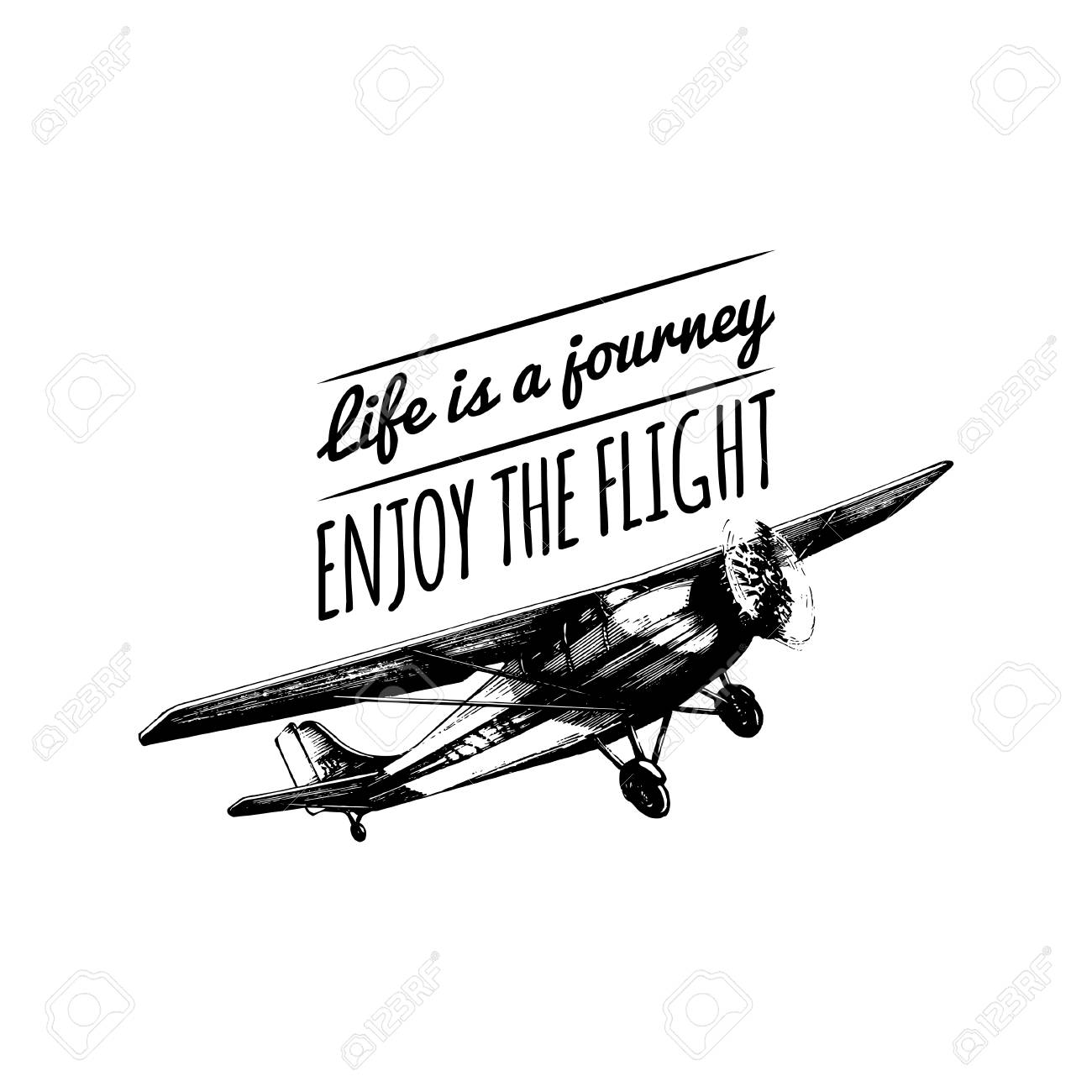 La Vie Est Un Voyage Profitez De La Citation De Motivation Du Vol Affiche D Avion Retro Illustration De L Aviation Dans Le Style De Gravure Clip Art Libres De Droits Vecteurs Et