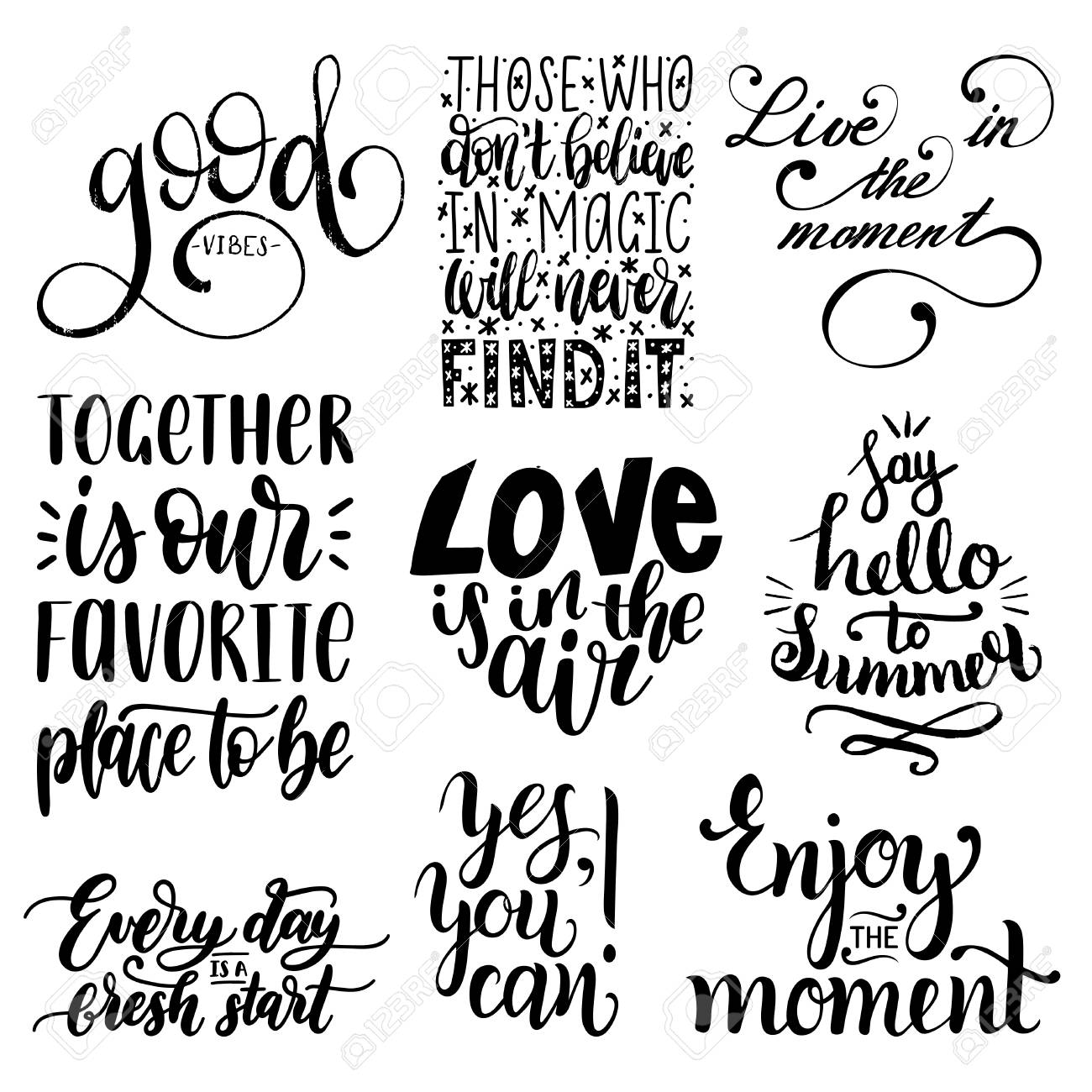 Vector Set Of Hand Lettering With Motivational Phrases Calligraphy Royalty Free Cliparts Vectors And Stock Illustration Image 103238576 vector set of hand lettering with motivational phrases calligraphy