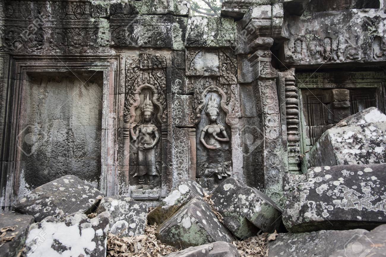 Temple Ruins In The Jungle Walls Decorated With Ornaments And Stock Photo Picture And Royalty Free Image Image