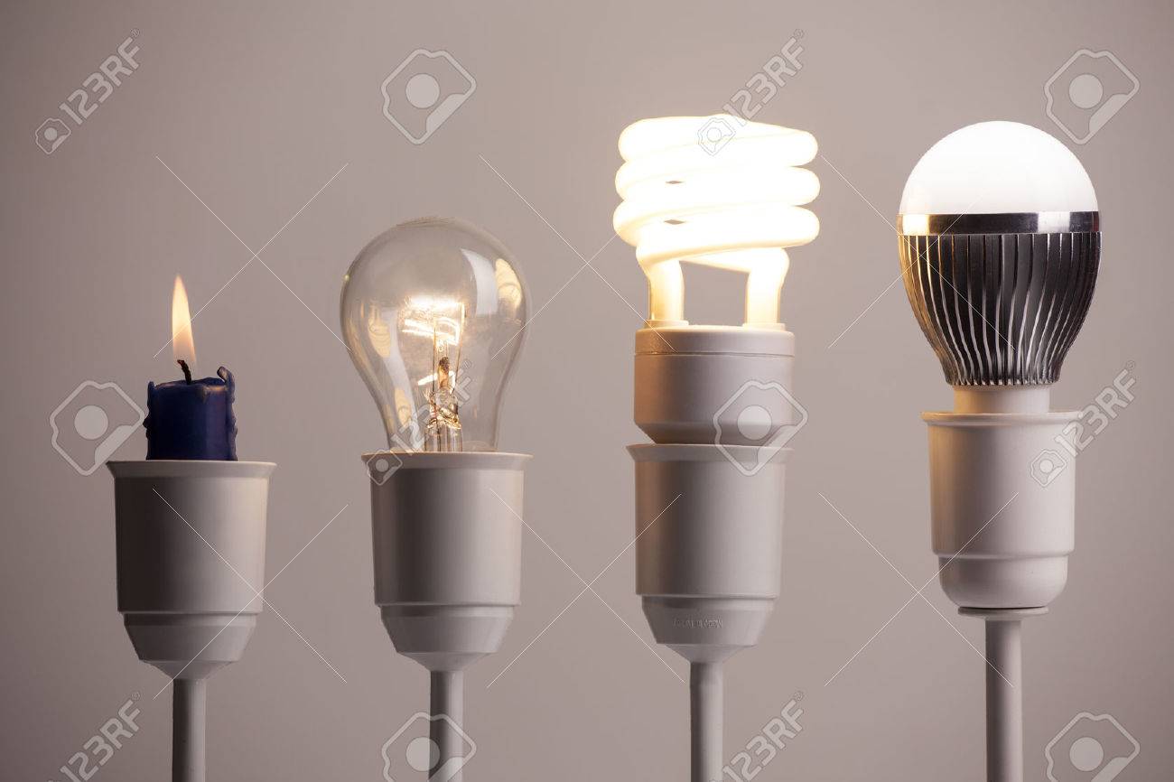 Progress of lighting with candle, tungsten, fluorescent and LED - 70076100 Progress of lighting with candle, tungsten, fluorescent and LED - 70076100