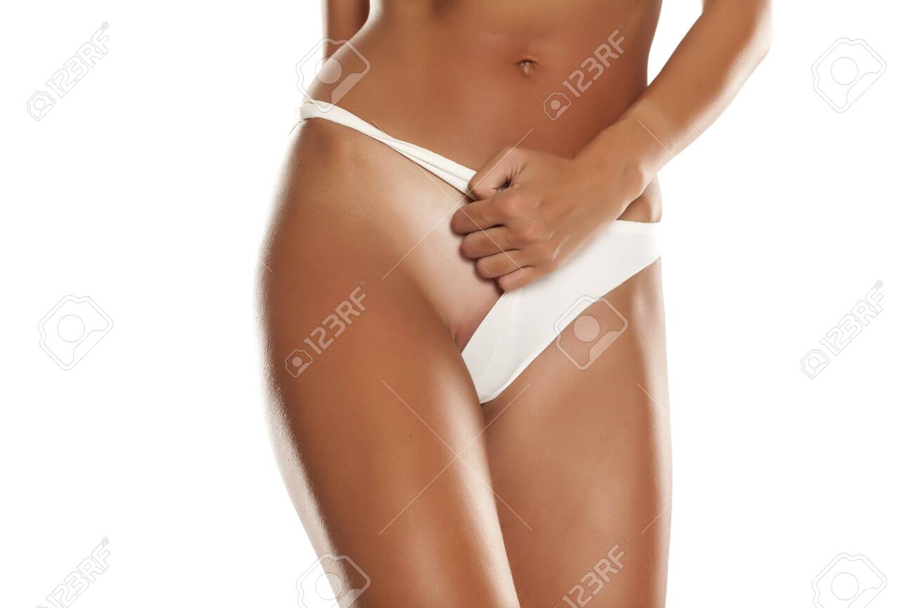 Women Semi-stripped Panties Showing Her Waxed Stock Photo