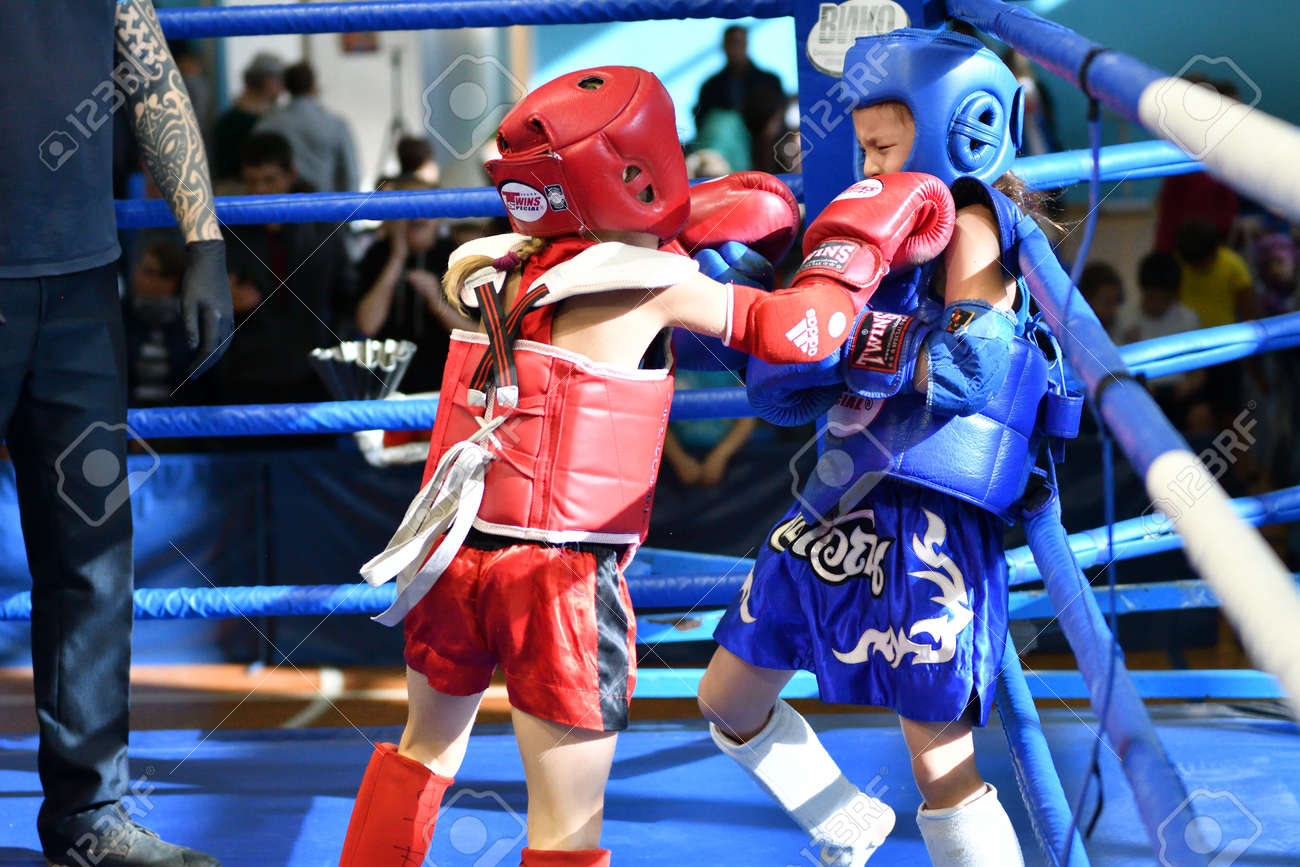Orenburg, Russia - October 20, 2019: Girls compete in Thai boxing (Muay Thai) for the Orenburg Cup in Thai boxing - 169310540 Orenburg, Russia - October 20, 2019: Girls compete in Thai boxing (Muay Thai) for the Orenburg Cup in Thai boxing - 169310540