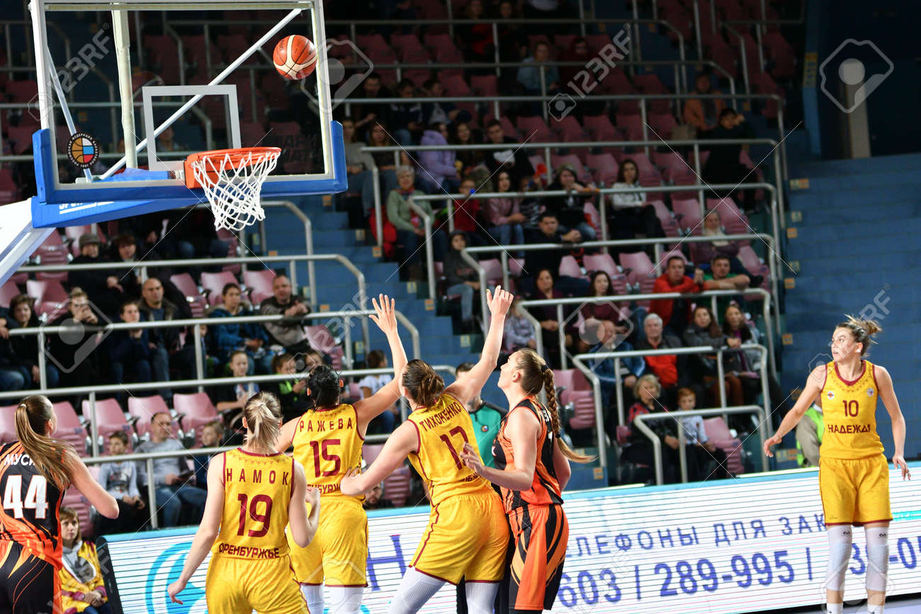 Orenburg, Russia - November 24, 2019: Girls play basketball in the Russian championship match between the basketball clubs "Hope" (Orenburg) and "UMMC" (Ekaterinburg) - 169310576 Orenburg, Russia - November 24, 2019: Girls play basketball in the Russian championship match between the basketball clubs "Hope" (Orenburg) and "UMMC" (Ekaterinburg) - 169310576