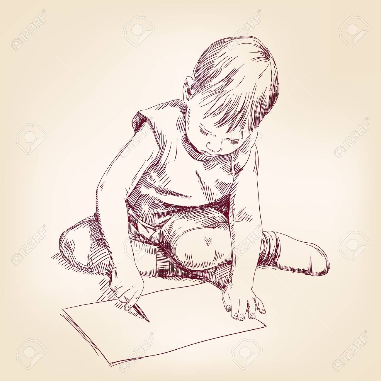 Boy draws on the floor stock vector 17744388