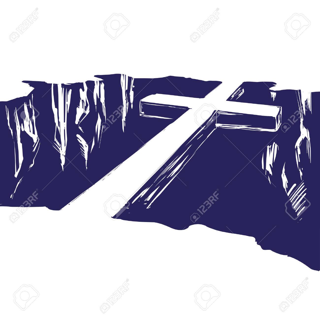 Christian wooden cross lying over the chasm, uniting us with God. Symbol of Christianity in hand drawn vector illustration sketch - 77507345 Christian wooden cross lying over the chasm, uniting us with God. Symbol of Christianity in hand drawn vector illustration sketch - 77507345