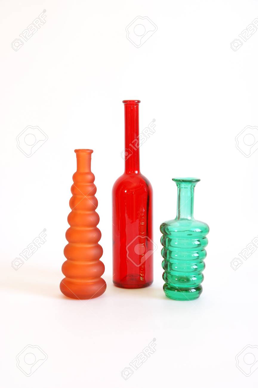 photo colored glass vases on a white background