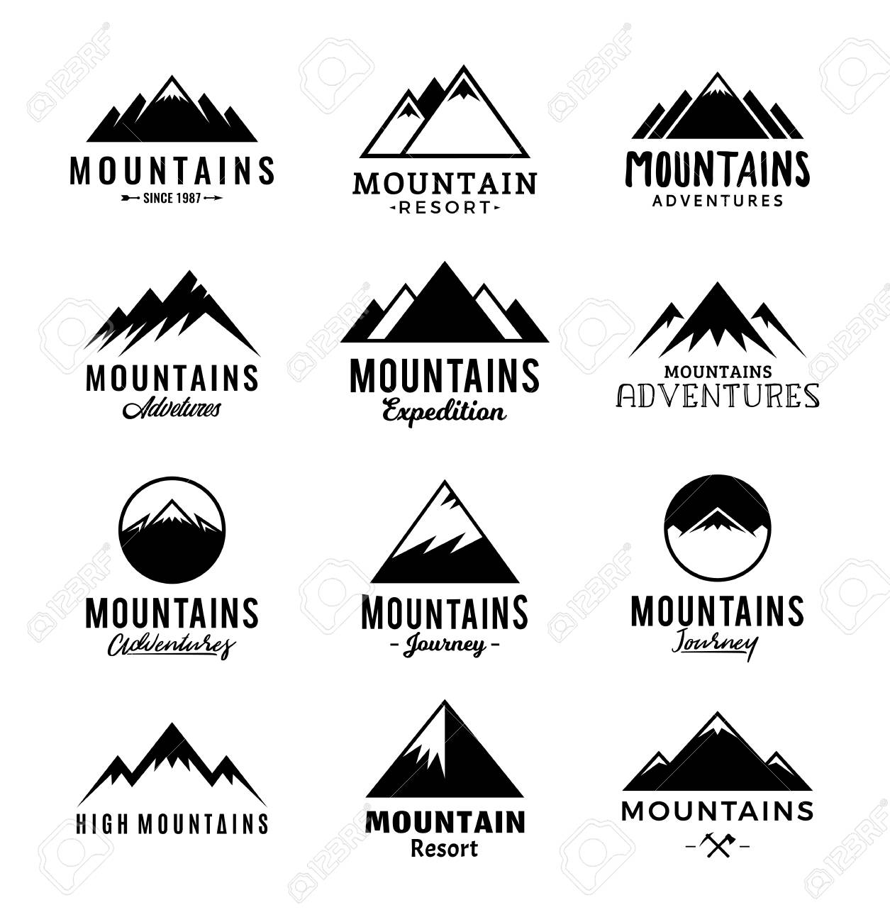 Vector Mountains Logo Isolated On White Mountains Rocks And