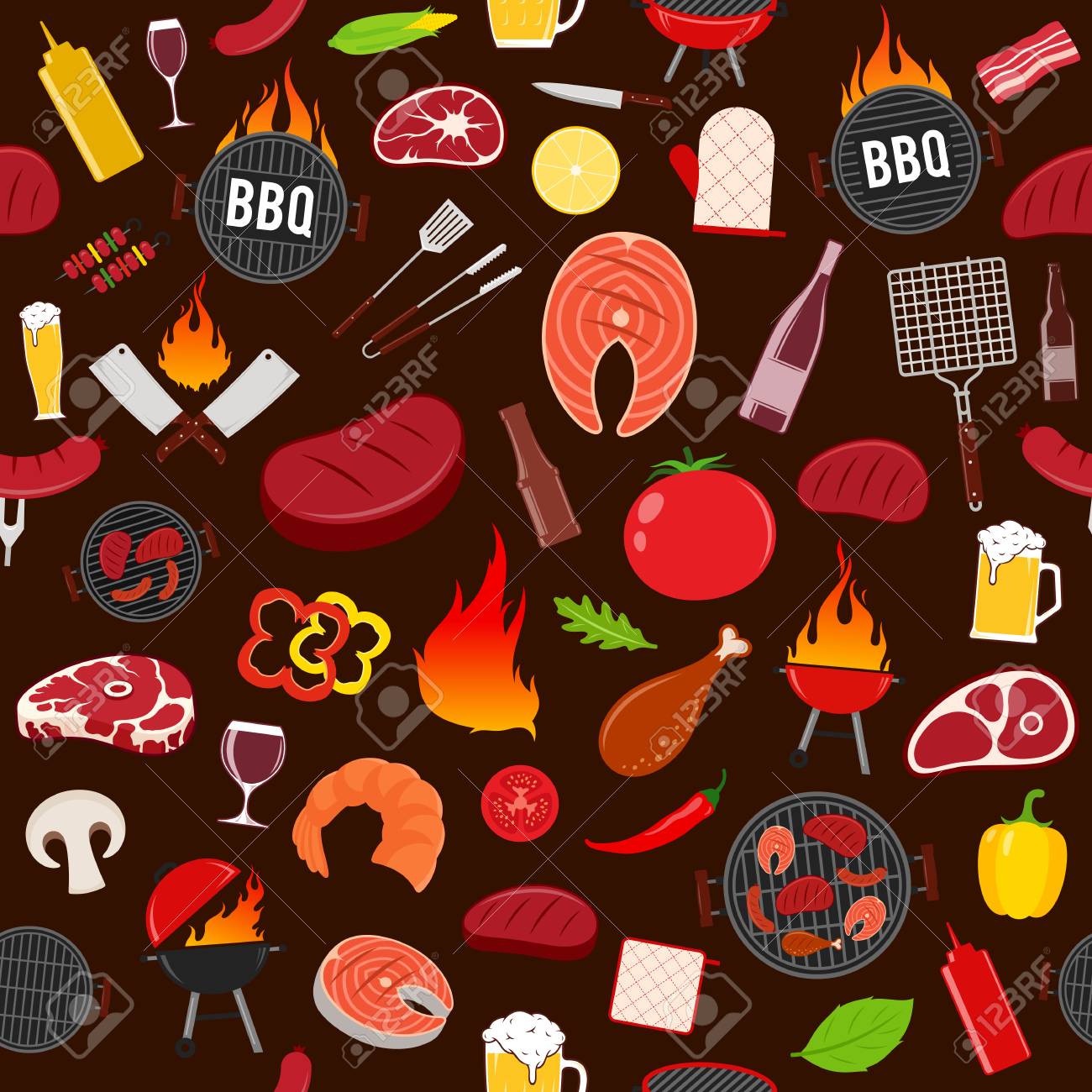 vector barbecue seamless pattern or background bbq meat vegetables bbq background