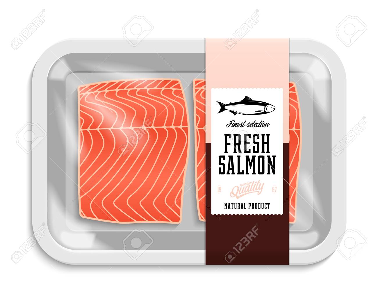 Download Vector Salmon Packaging Illustration White Foam Tray With Plastic Royalty Free Cliparts Vectors And Stock Illustration Image 112832284
