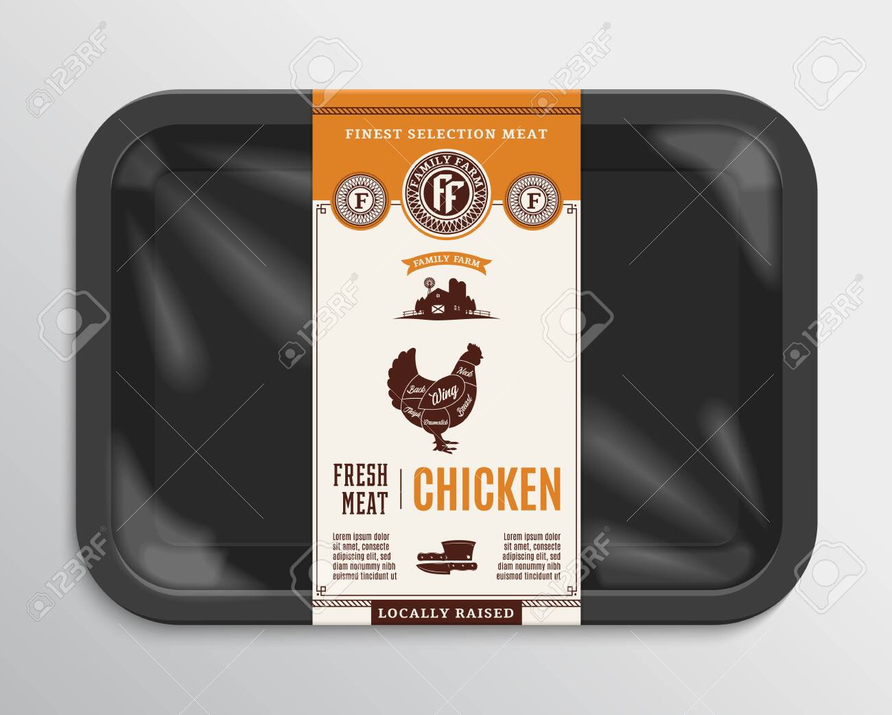 Download Vector Meat Packaging Illustration Chicken Meat Label Black Royalty Free Cliparts Vectors And Stock Illustration Image 123712212