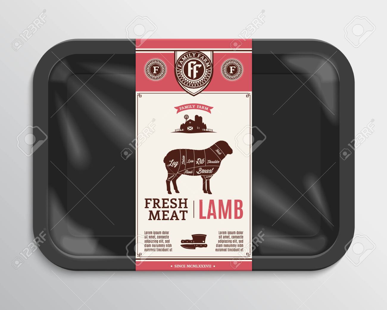 Download Vector Meat Packaging Illustration Lamb Meat Label Black Foam Royalty Free Cliparts Vectors And Stock Illustration Image 123712218 Yellowimages Mockups