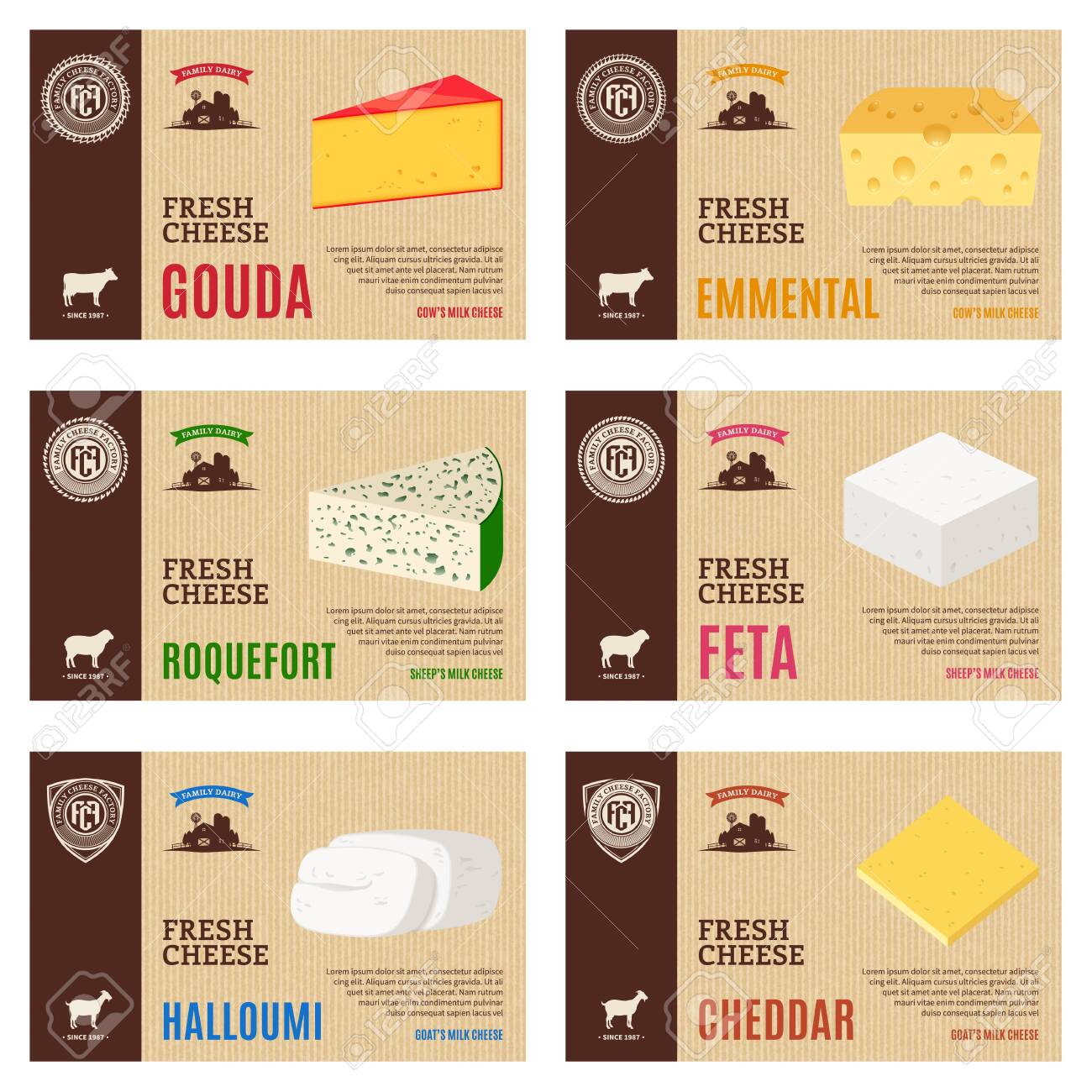 Vector Cheese Vintage Labels And Packaging Design Templates ...