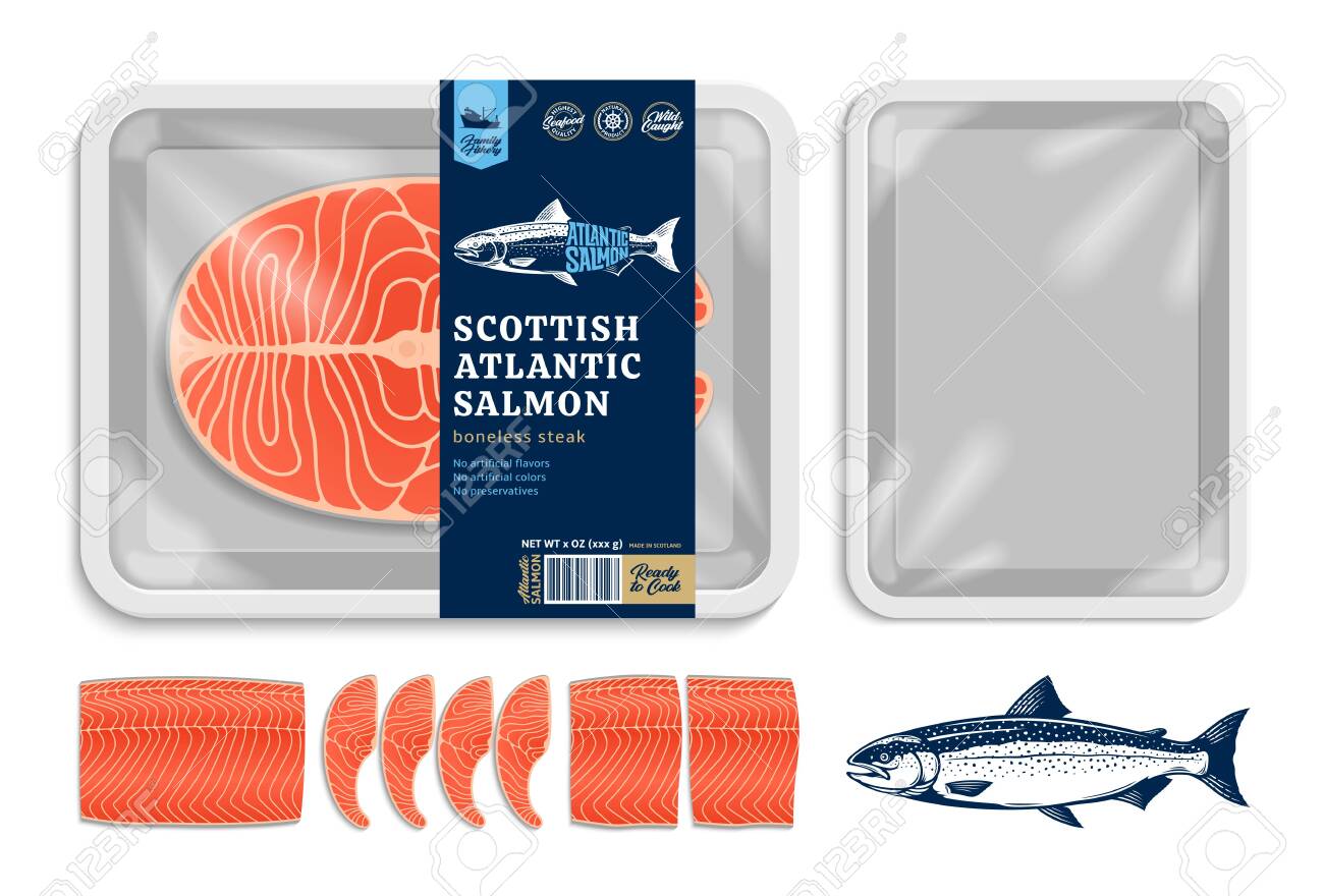 Download Vector Atlantic Salmon Packaging Illustration White Foam Tray Royalty Free Cliparts Vectors And Stock Illustration Image 147668136
