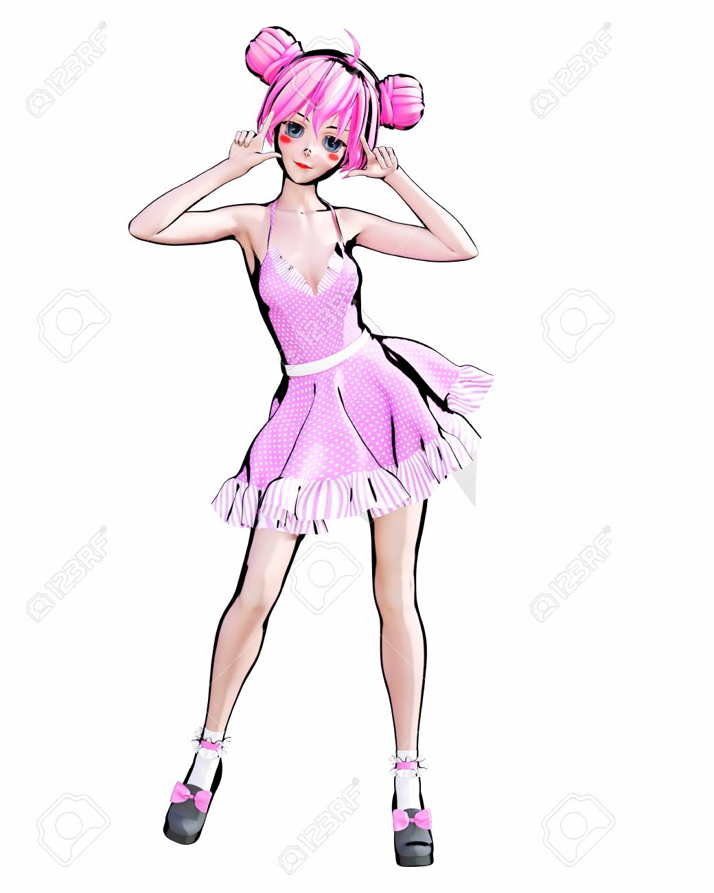 3dセクシーなアニメ人形の女の子大きな青い目と明るいメイク 漫画 漫画 スケッチ 図面 漫画のイラスト コンセプチュアルファッションアート 魅惑的な率直なポーズ の写真素材 画像素材 Image