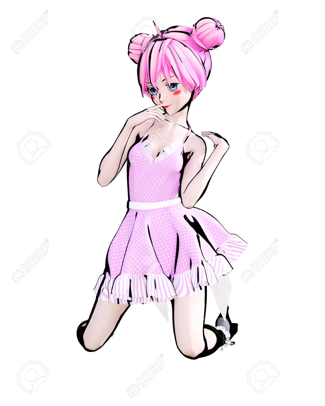 3d Anime Doll Girl Big Blue Eyes And Bright Makeup Cartoon Comics Sketch Drawing Manga Illustration Conceptual Fashion Art Seductive Candid Pose Stock Photo Picture And Royalty Free Image Image